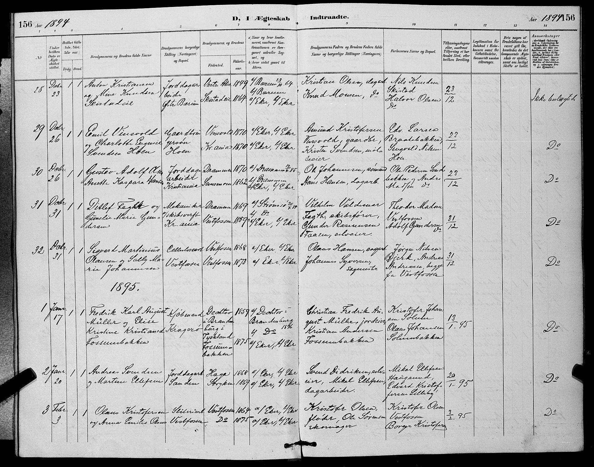 Eiker kirkebøker, AV/SAKO-A-4/G/Ga/L0007: Parish register (copy) no. I 7, 1893-1902, p. 156