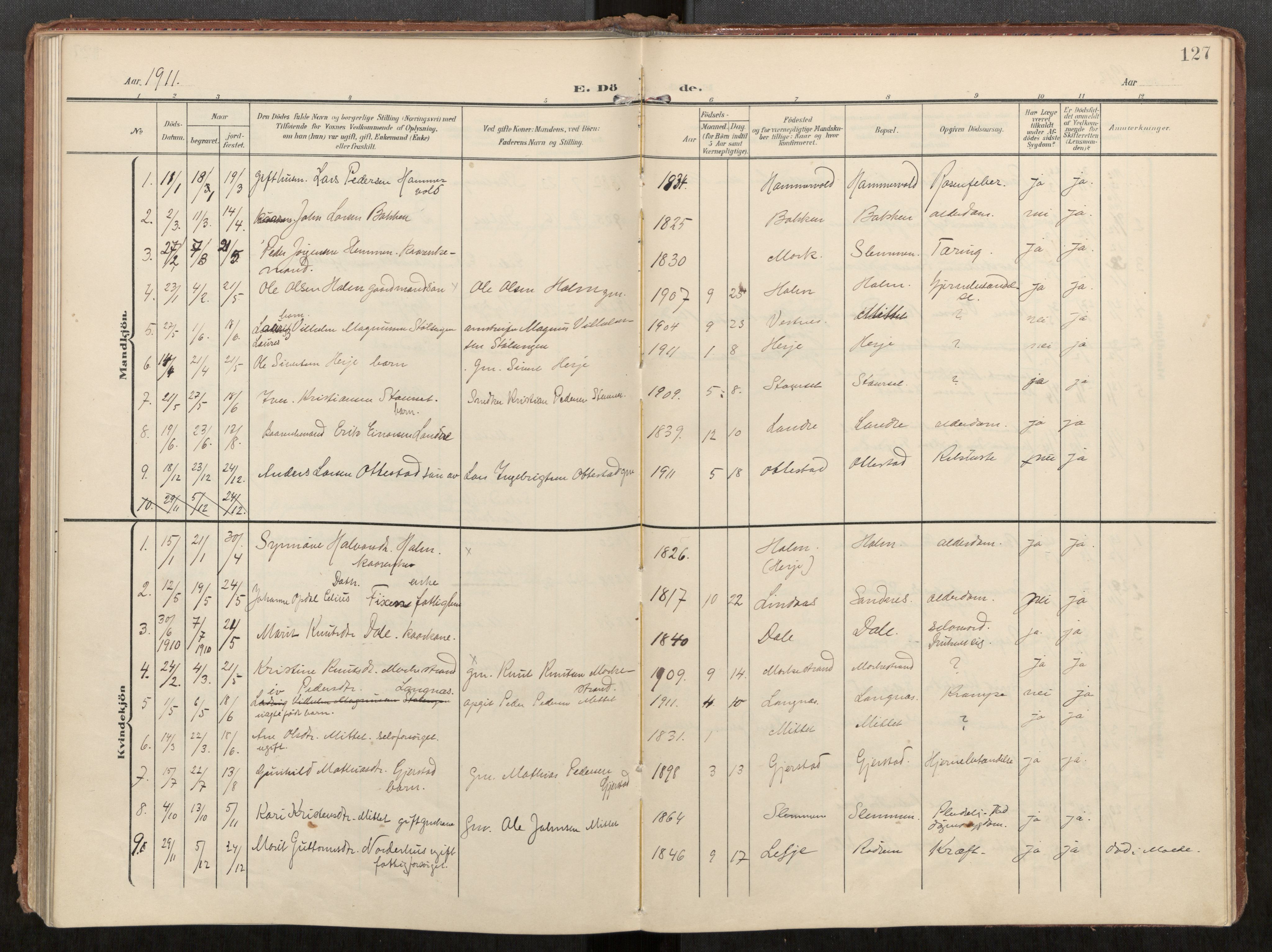 Ministerialprotokoller, klokkerbøker og fødselsregistre - Møre og Romsdal, AV/SAT-A-1454/549/L0618: Parish register (official) no. 549A01, 1906-1927, p. 127