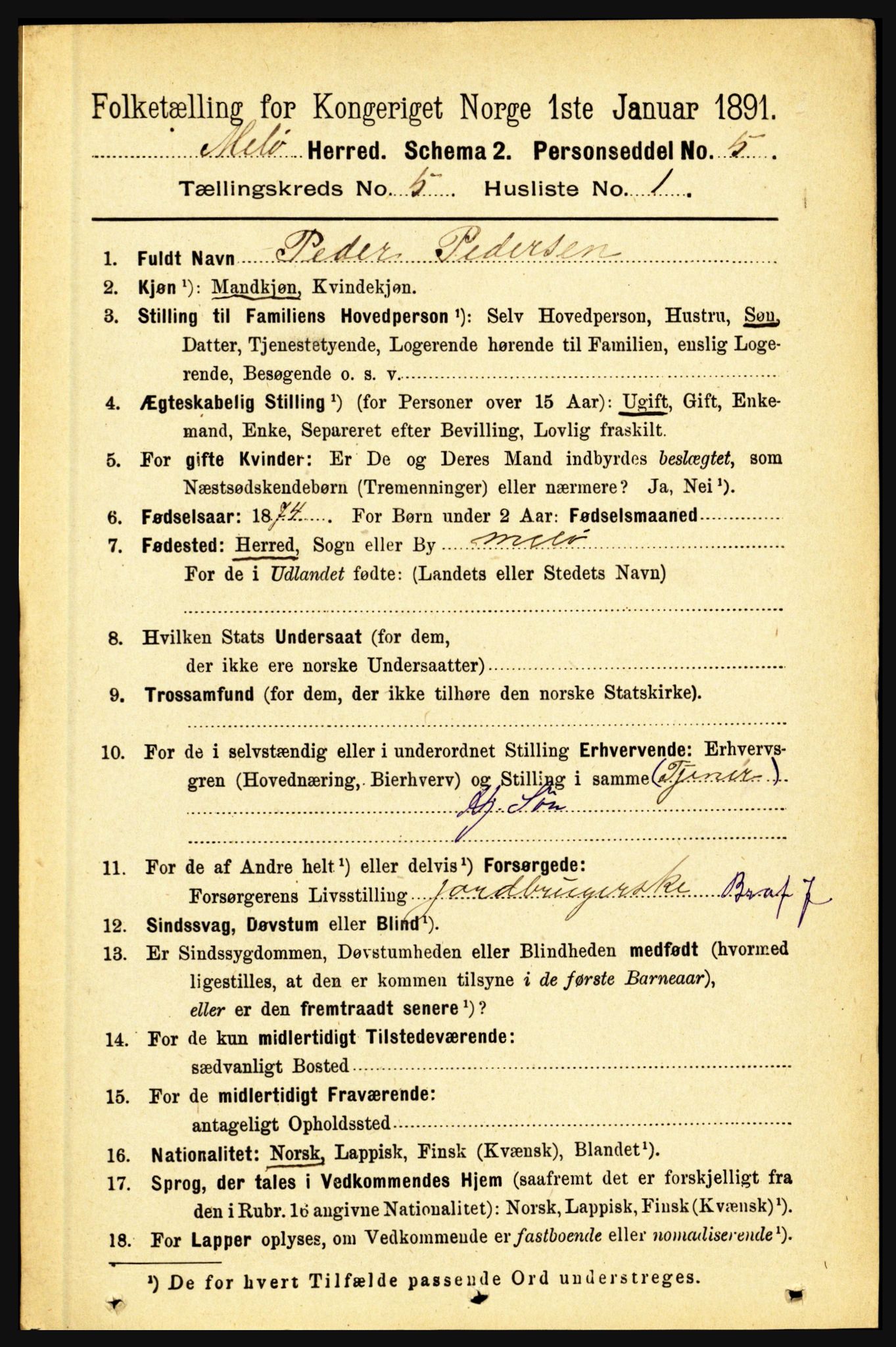 RA, 1891 census for 1837 Meløy, 1891, p. 1803