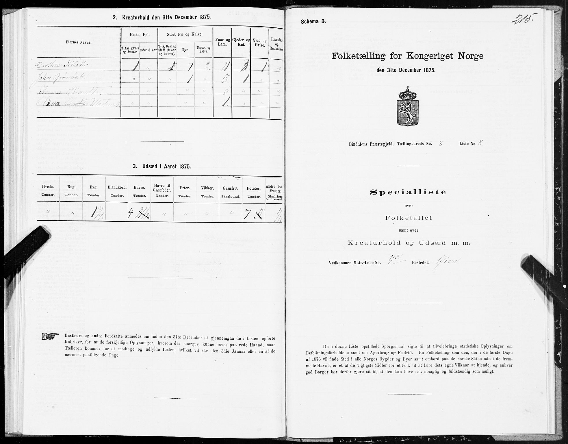 SAT, 1875 census for 1811P Bindal, 1875, p. 2215