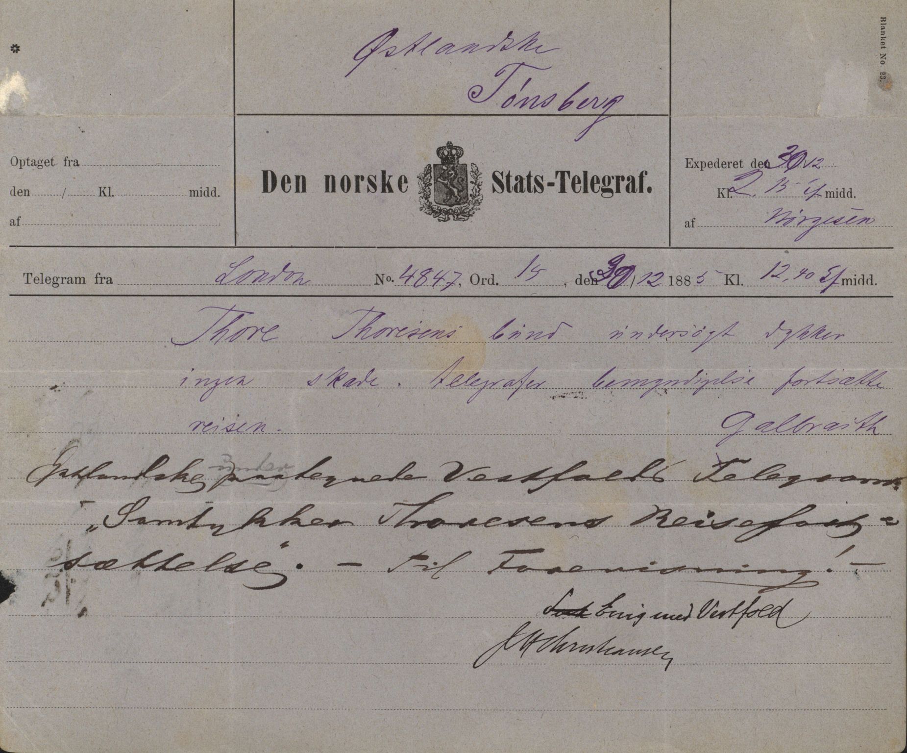 Pa 63 - Østlandske skibsassuranceforening, VEMU/A-1079/G/Ga/L0018/0011: Havaridokumenter / Bertha, Bonita, Immanuel, Th. Thoresen, India, 1885, p. 43