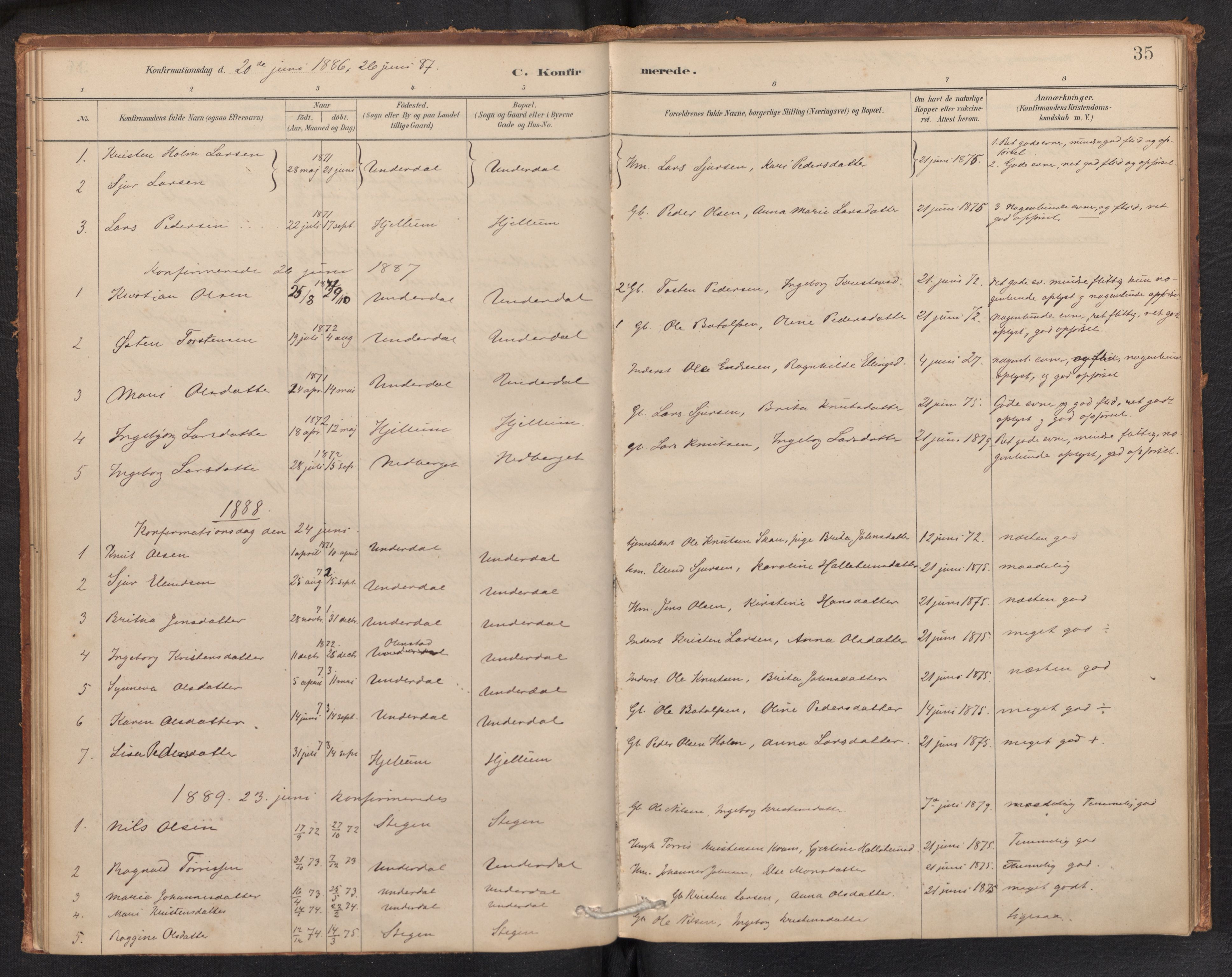 Aurland sokneprestembete, SAB/A-99937/H/Ha/Hae/L0001: Parish register (official) no. E 1, 1880-1907, p. 34b-35a