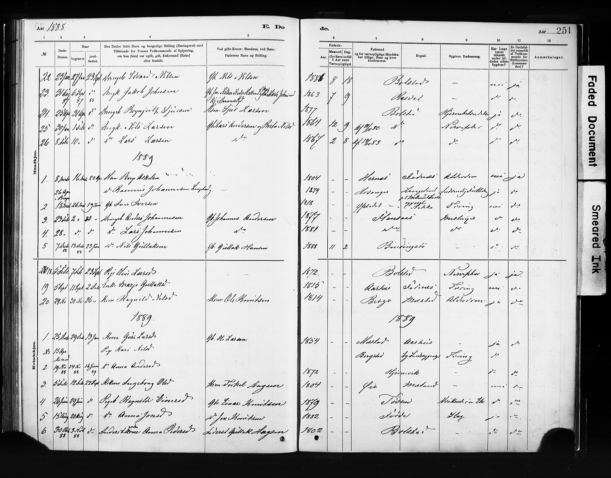 Evanger sokneprestembete, SAB/A-99924: Parish register (official) no. A 1, 1877-1899, p. 251