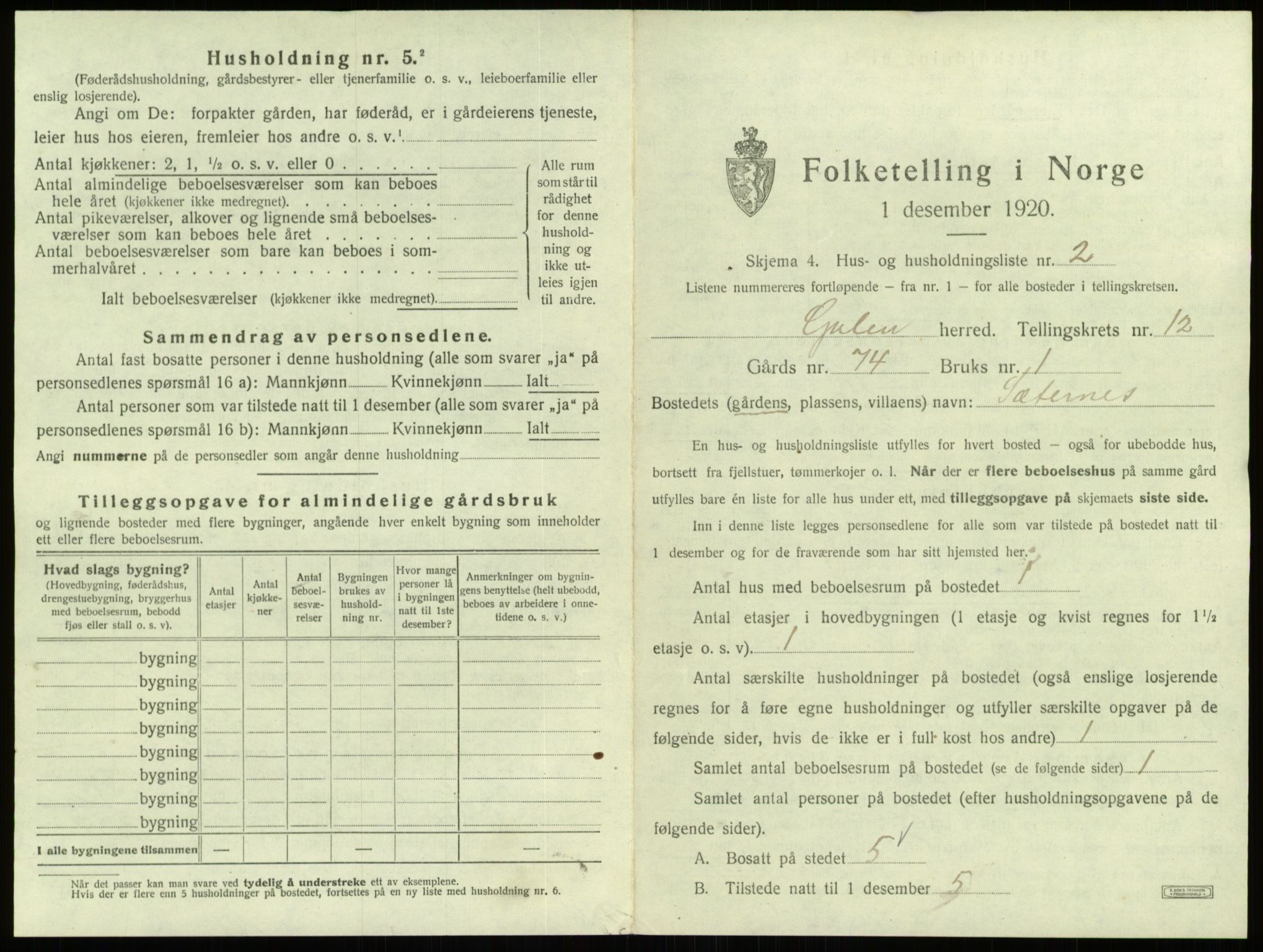 SAB, 1920 census for Gulen, 1920, p. 761