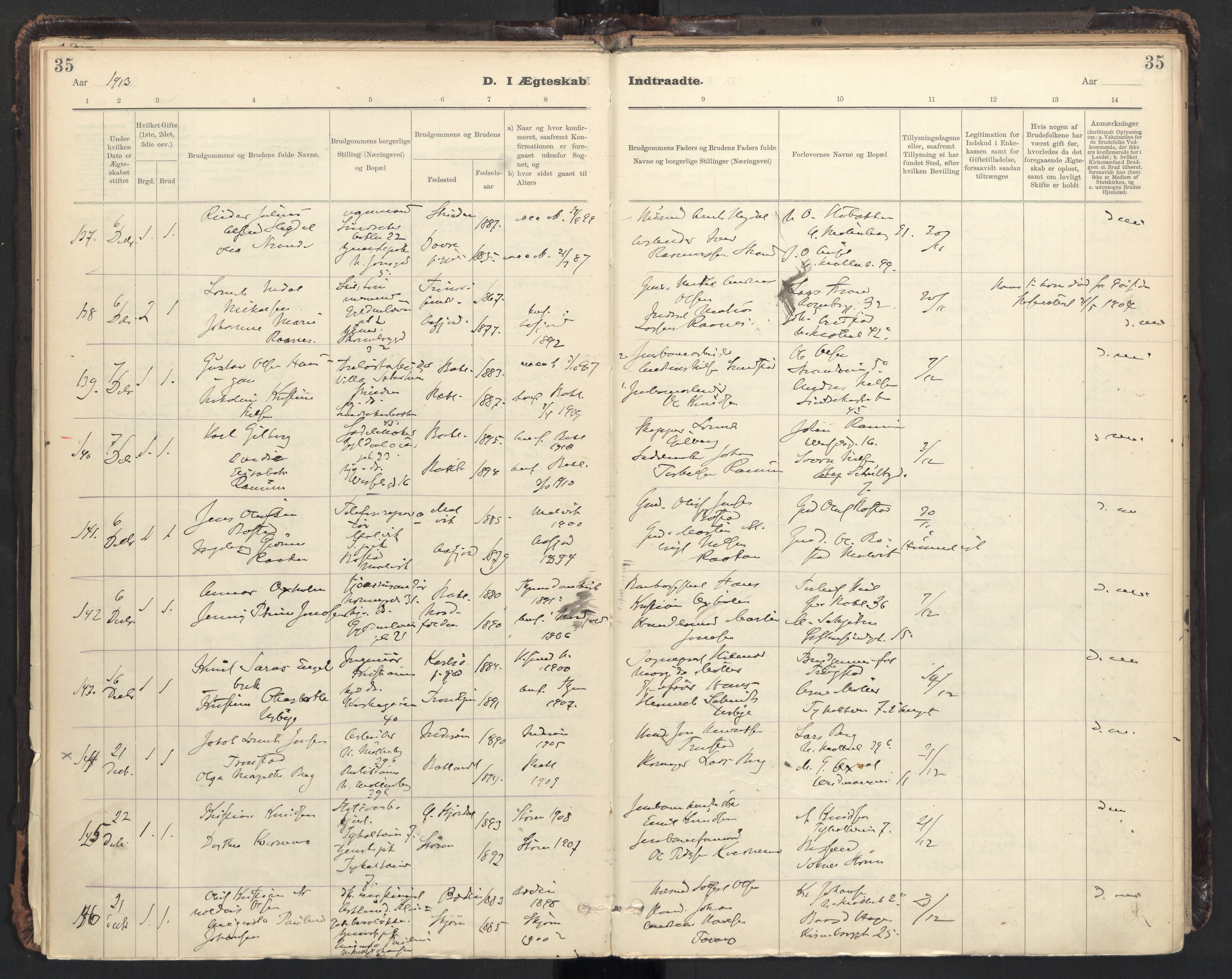 Ministerialprotokoller, klokkerbøker og fødselsregistre - Sør-Trøndelag, AV/SAT-A-1456/604/L0204: Parish register (official) no. 604A24, 1911-1920, p. 35