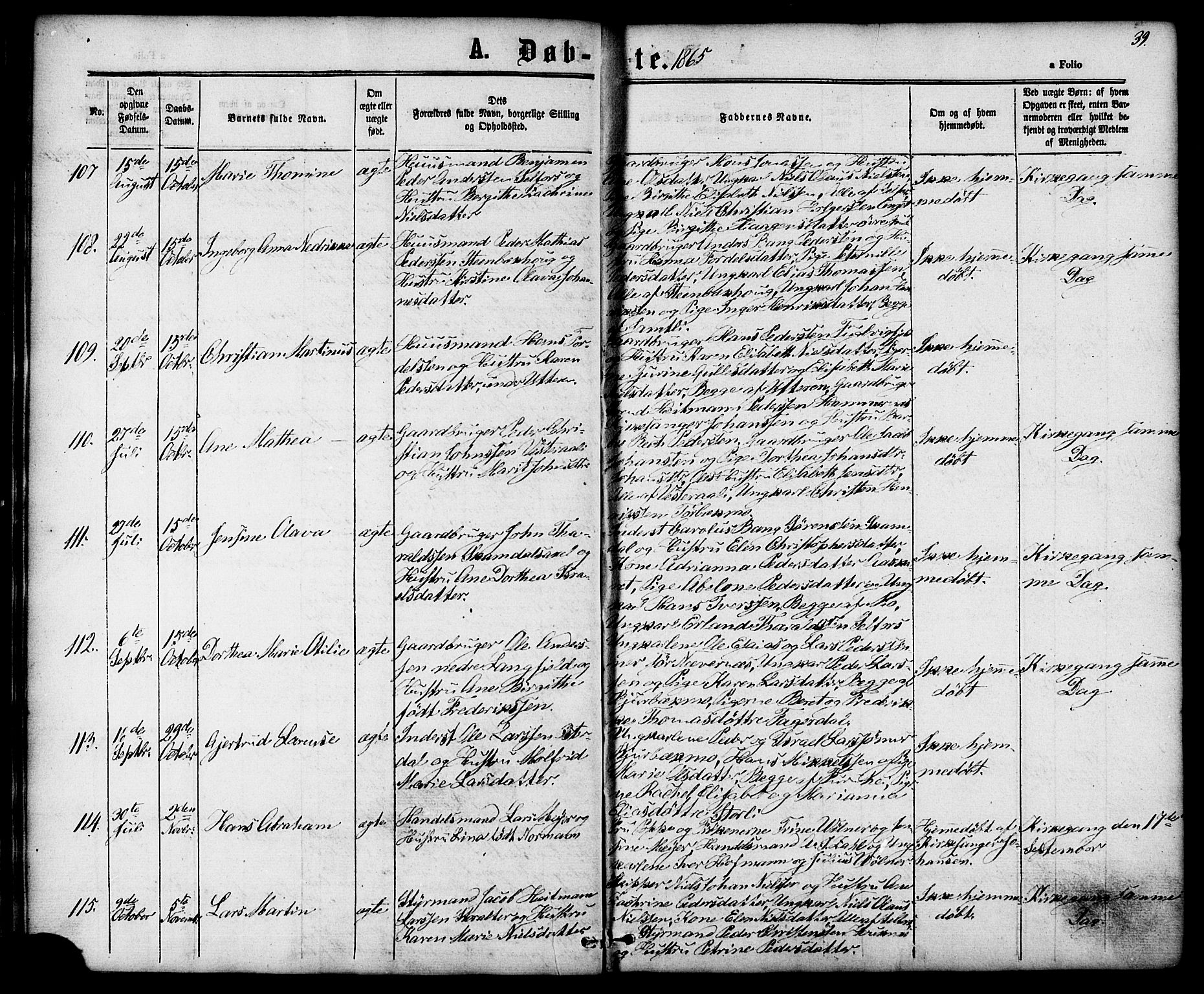 Ministerialprotokoller, klokkerbøker og fødselsregistre - Nordland, SAT/A-1459/827/L0393: Parish register (official) no. 827A05, 1863-1883, p. 39
