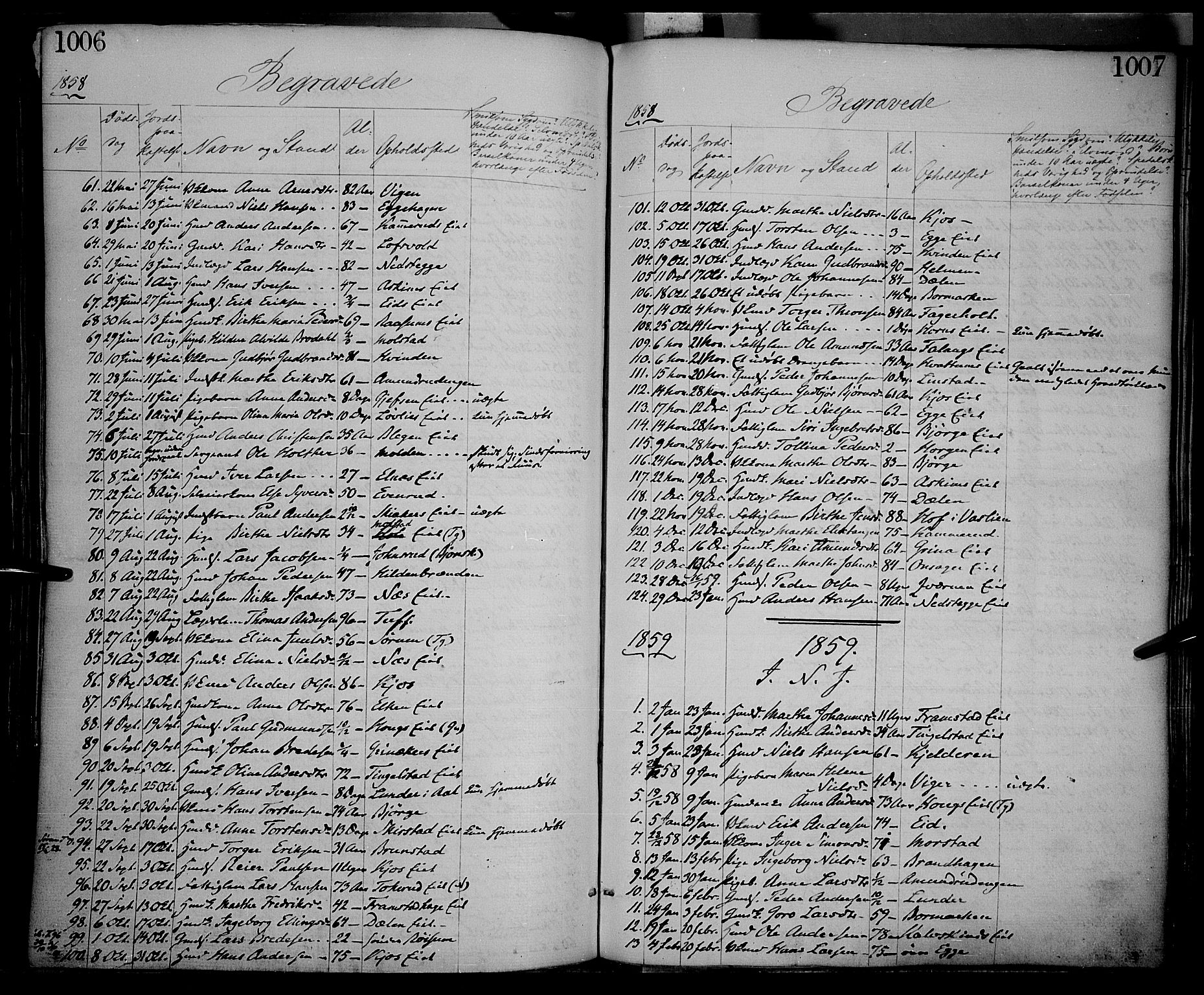 Gran prestekontor, AV/SAH-PREST-112/H/Ha/Haa/L0012: Parish register (official) no. 12, 1856-1874, p. 1006-1007