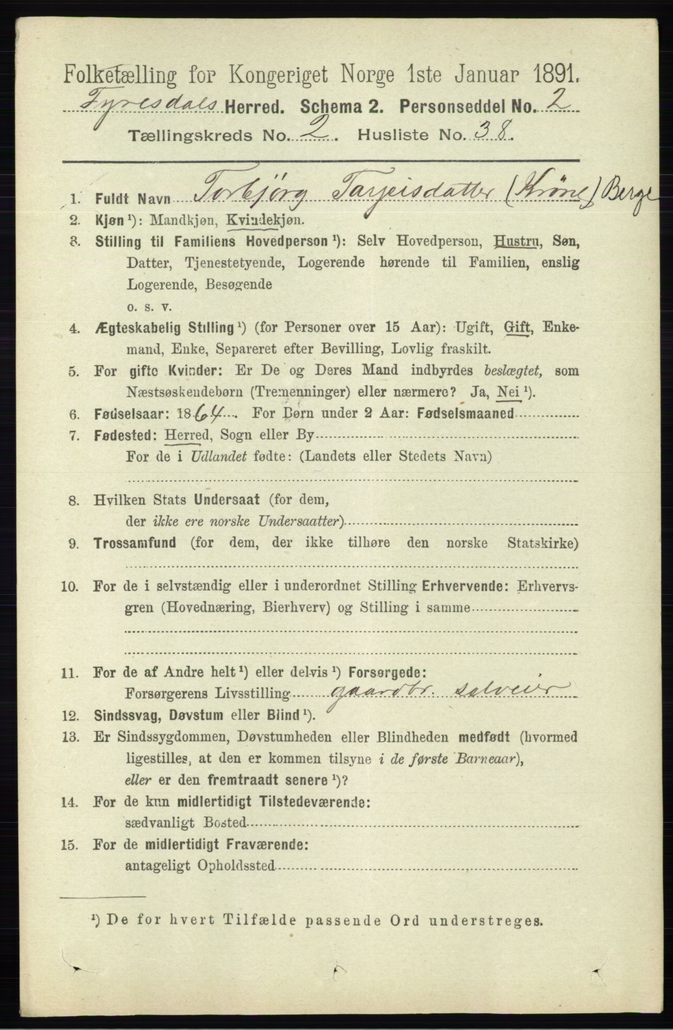 RA, 1891 census for 0831 Fyresdal, 1891, p. 526