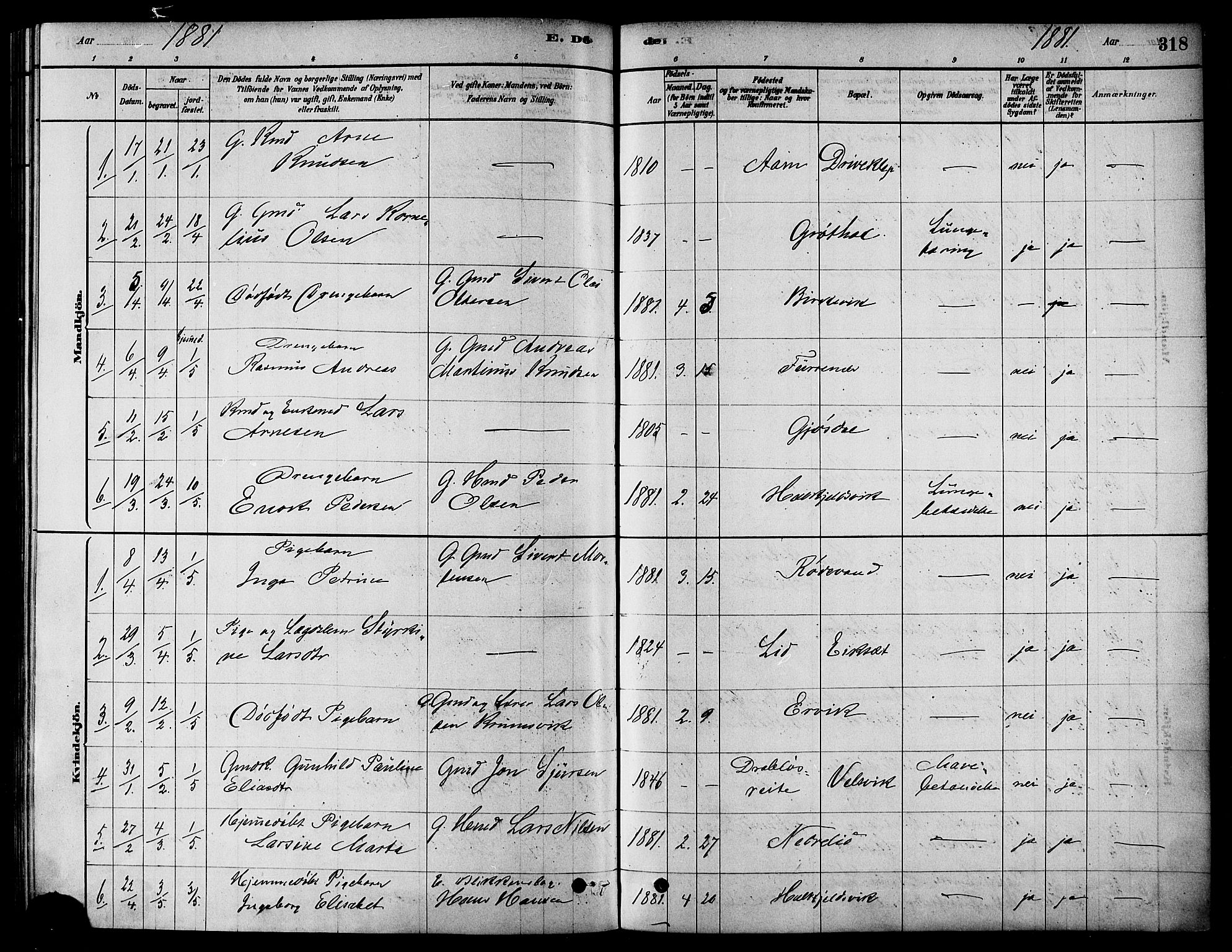 Ministerialprotokoller, klokkerbøker og fødselsregistre - Møre og Romsdal, AV/SAT-A-1454/511/L0141: Parish register (official) no. 511A08, 1878-1890, p. 318