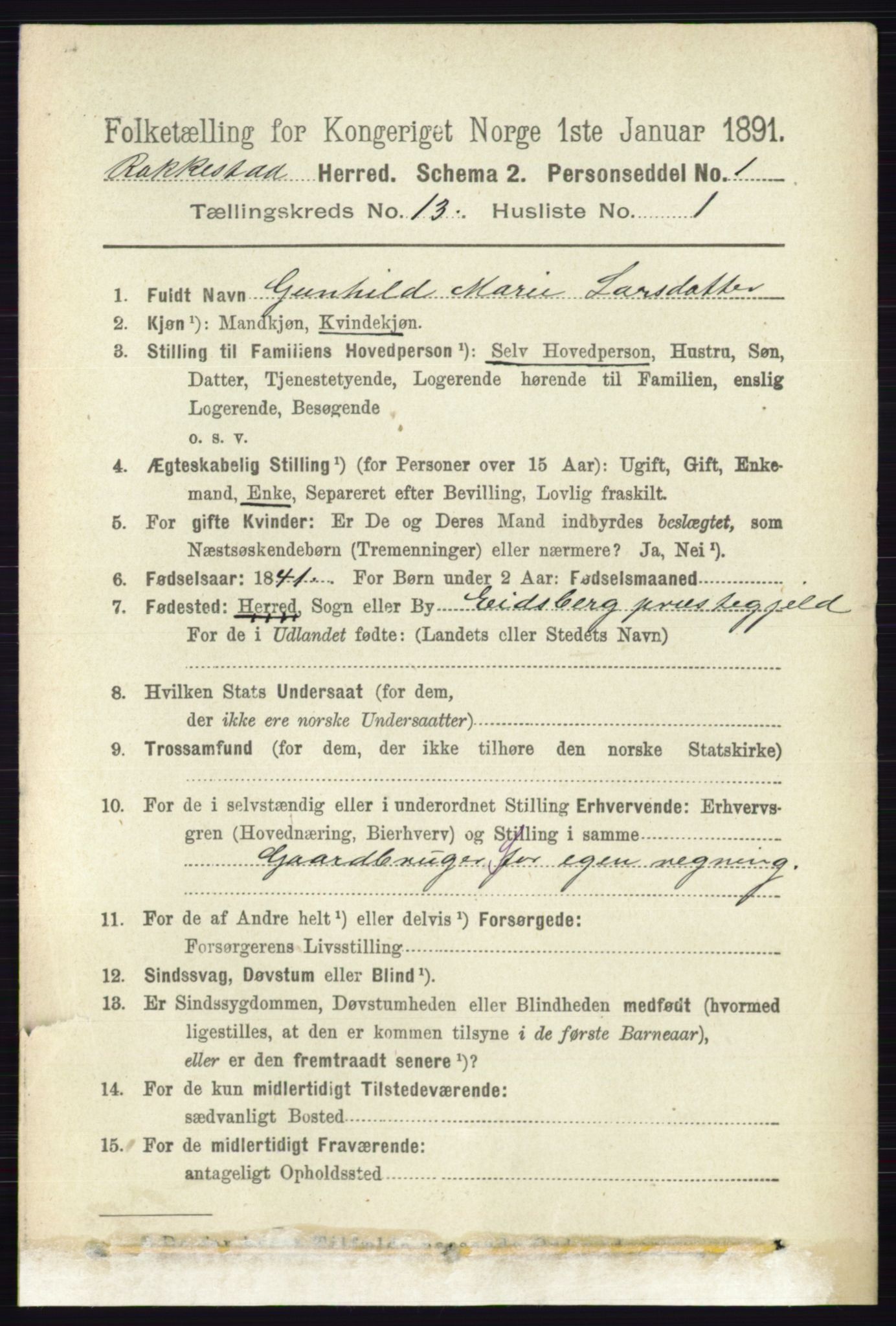 RA, 1891 census for 0128 Rakkestad, 1891, p. 6400