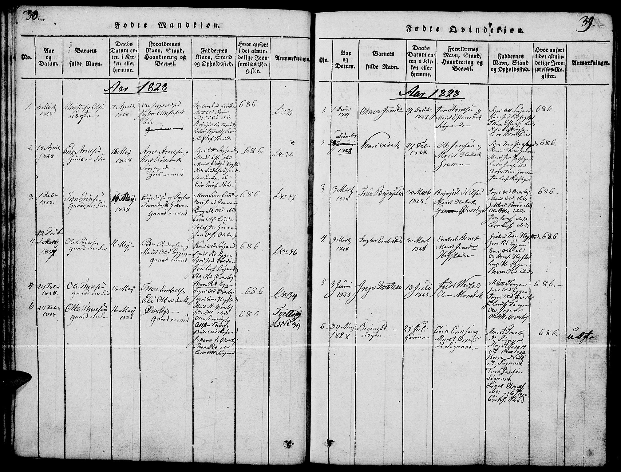 Tynset prestekontor, SAH/PREST-058/H/Ha/Hab/L0004: Parish register (copy) no. 4, 1814-1879, p. 38-39