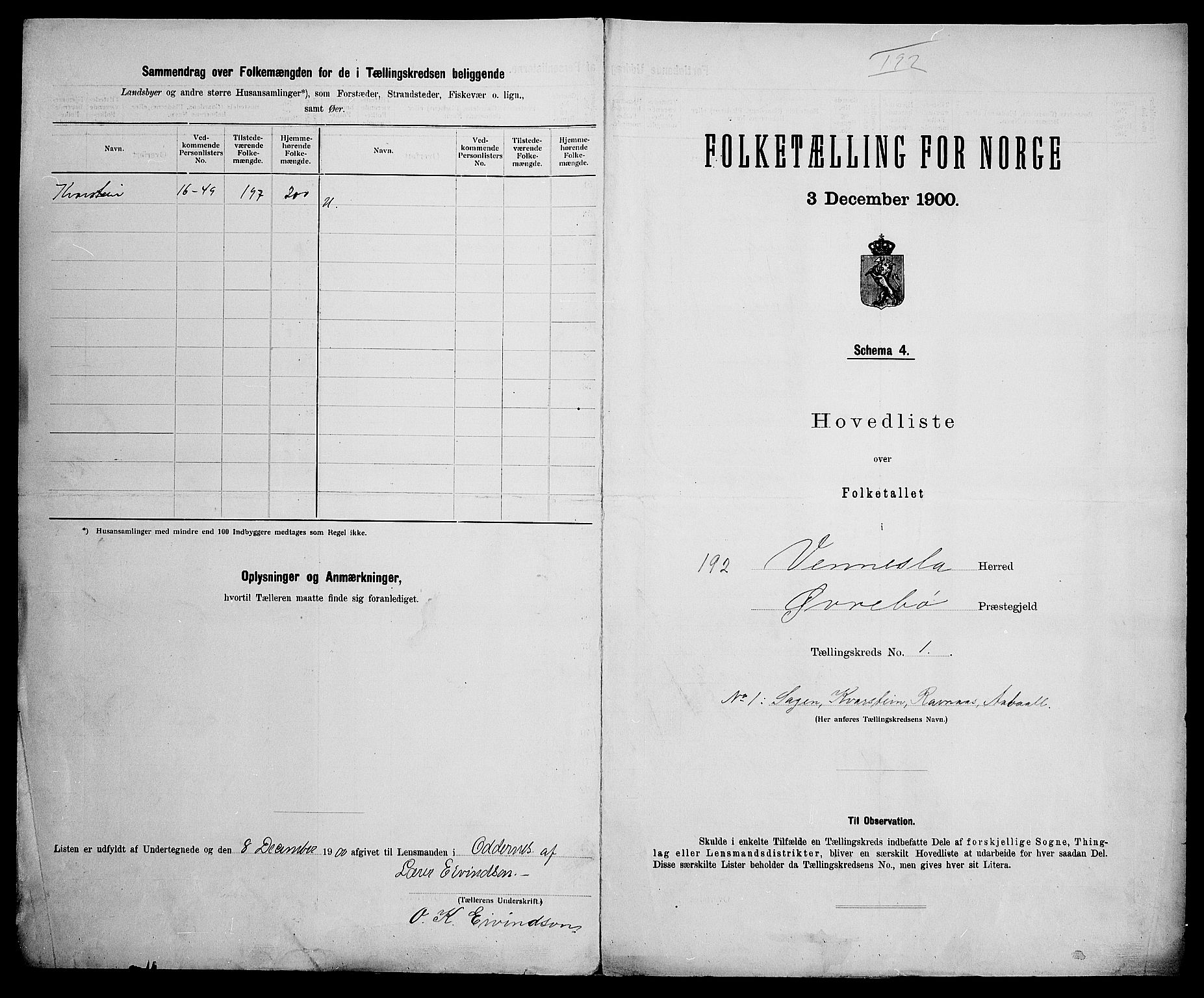 SAK, 1900 census for Vennesla, 1900, p. 11