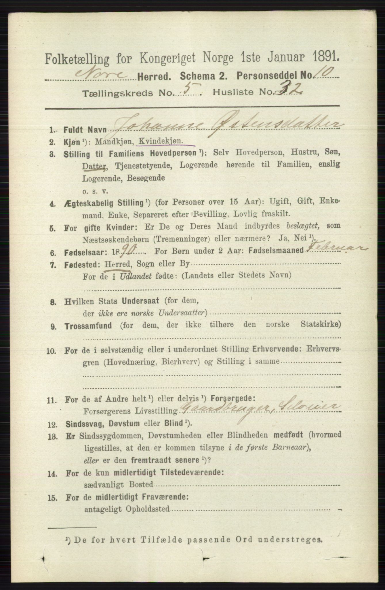 RA, 1891 census for 0633 Nore, 1891, p. 1755