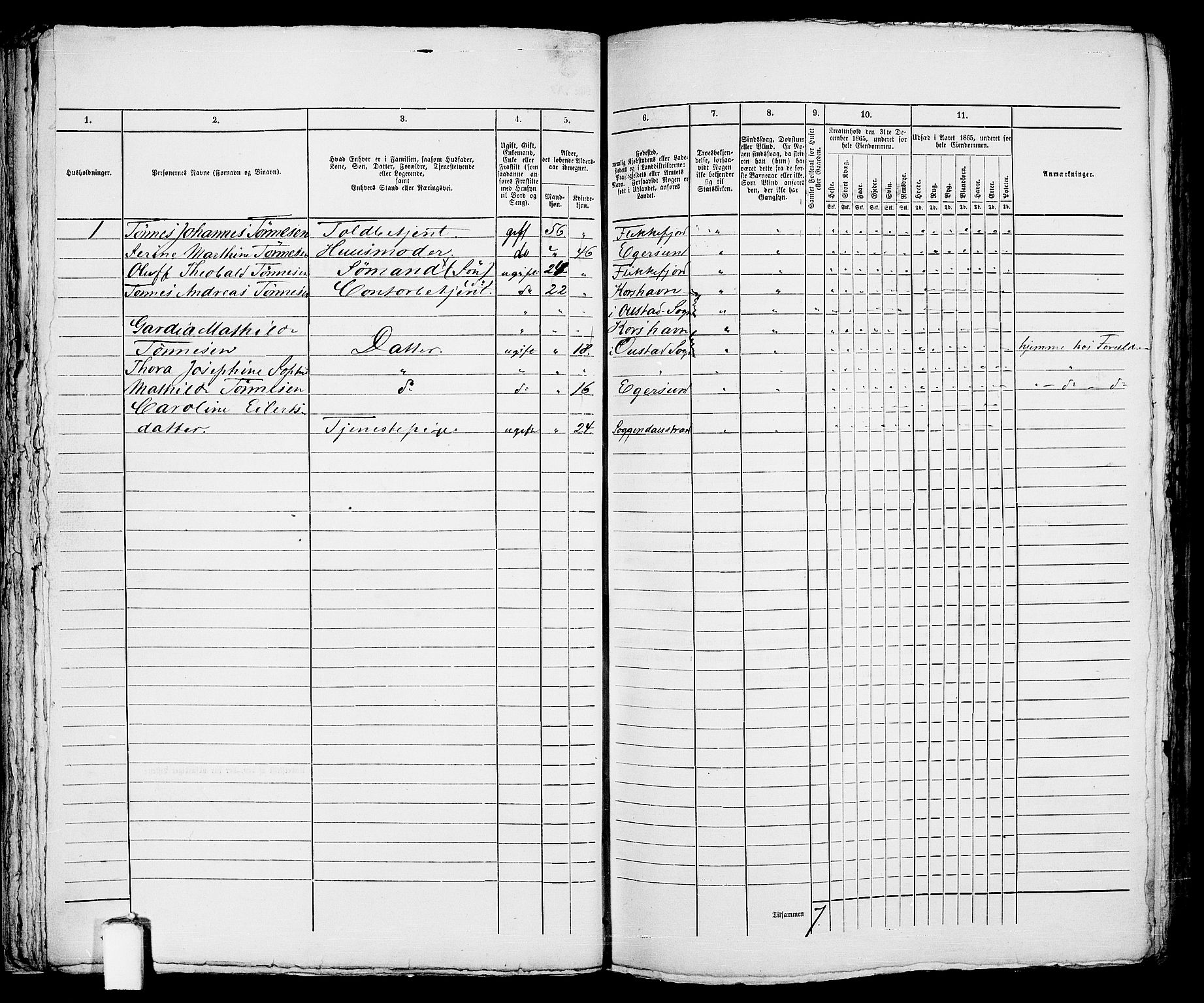 RA, 1865 census for Eigersund parish, Egersund town, 1865, p. 55