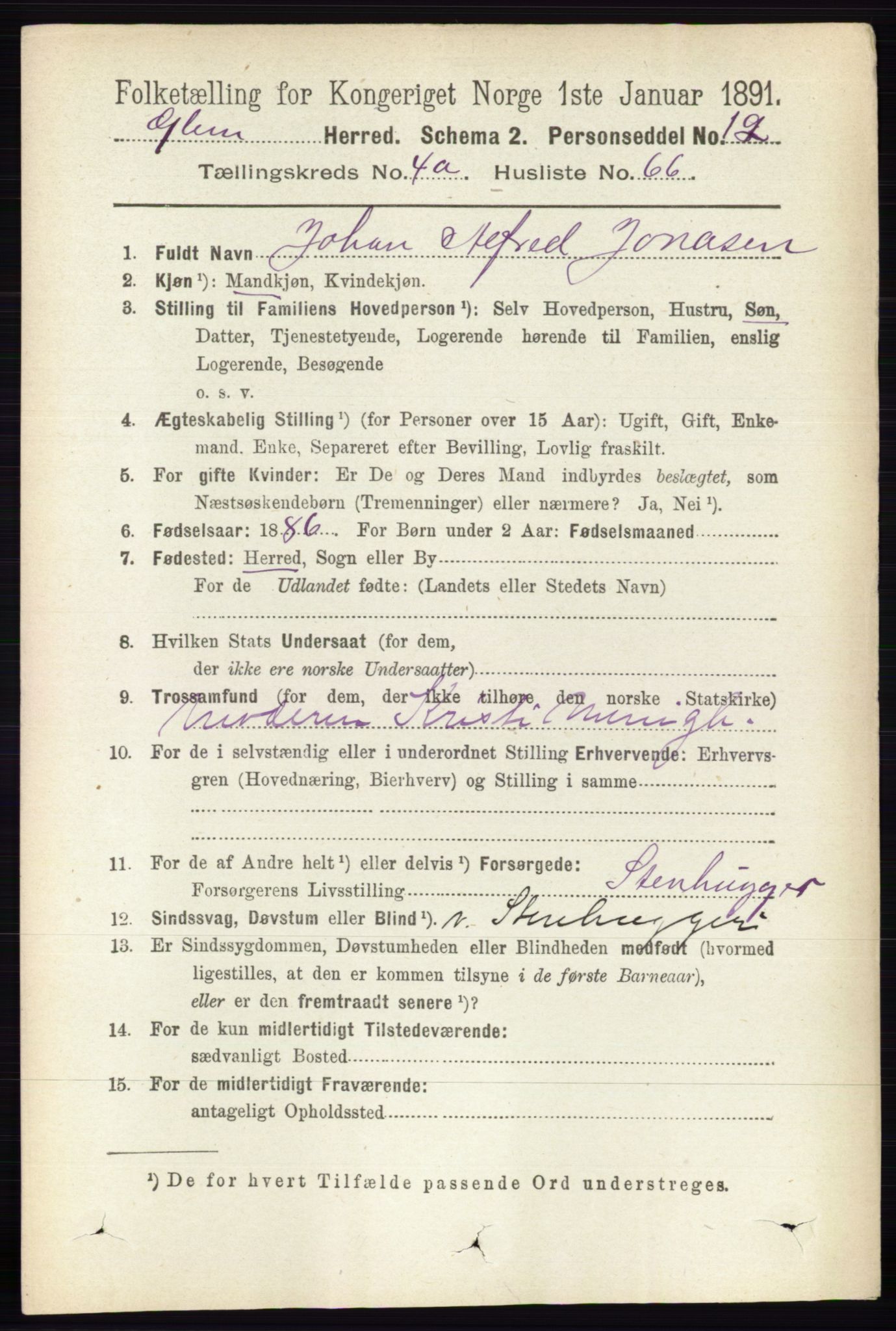 RA, 1891 census for 0132 Glemmen, 1891, p. 4155