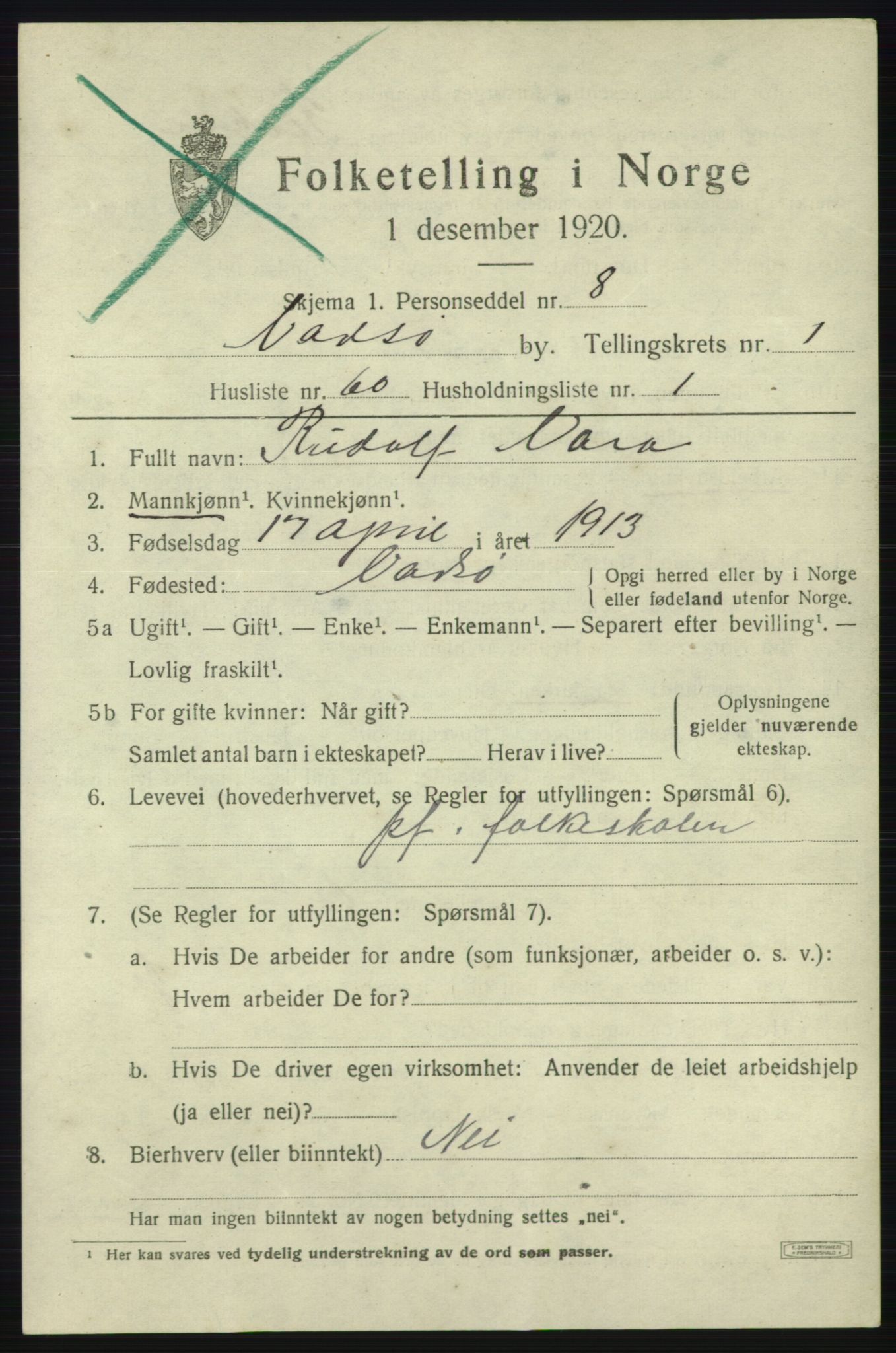 SATØ, 1920 census for Vadsø, 1920, p. 2209