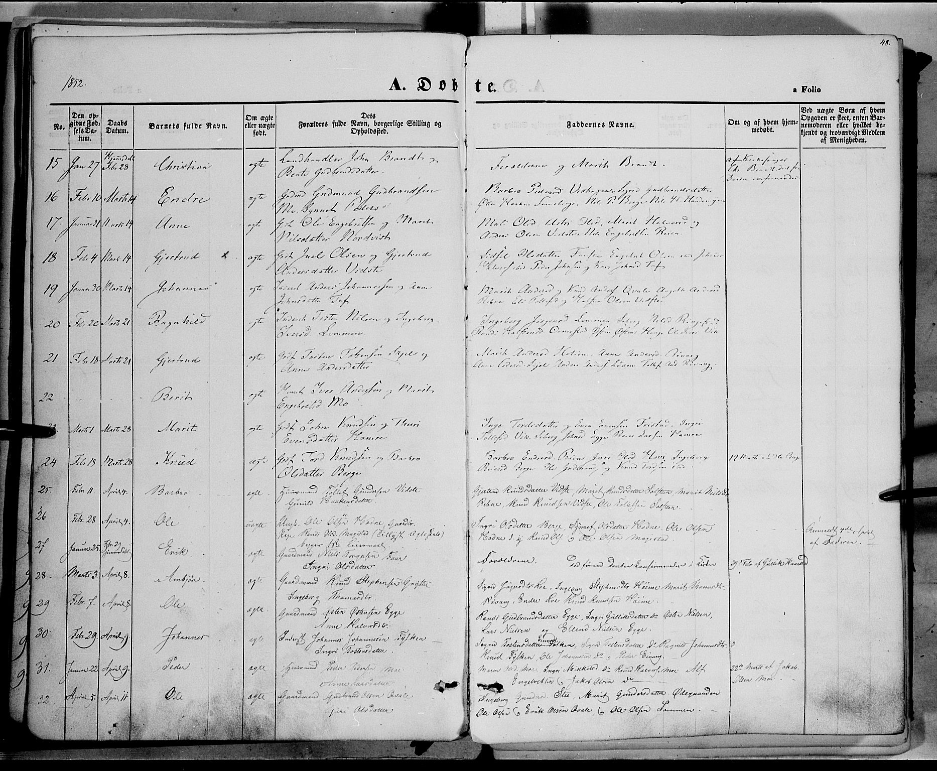 Vestre Slidre prestekontor, SAH/PREST-136/H/Ha/Haa/L0001: Parish register (official) no. 1, 1844-1855, p. 48