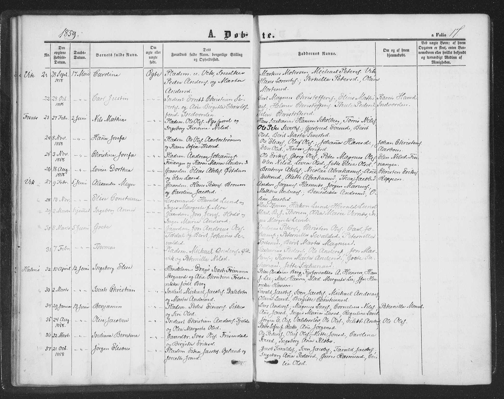 Ministerialprotokoller, klokkerbøker og fødselsregistre - Nord-Trøndelag, AV/SAT-A-1458/773/L0615: Parish register (official) no. 773A06, 1857-1870, p. 17