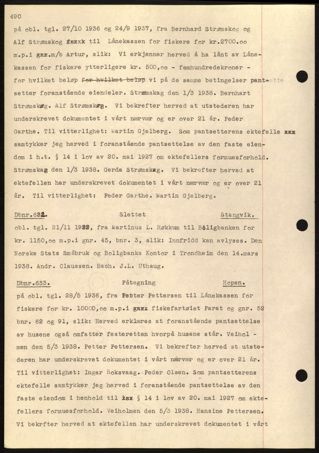 Nordmøre sorenskriveri, AV/SAT-A-4132/1/2/2Ca: Mortgage book no. C80, 1936-1939, Diary no: : 632/1938