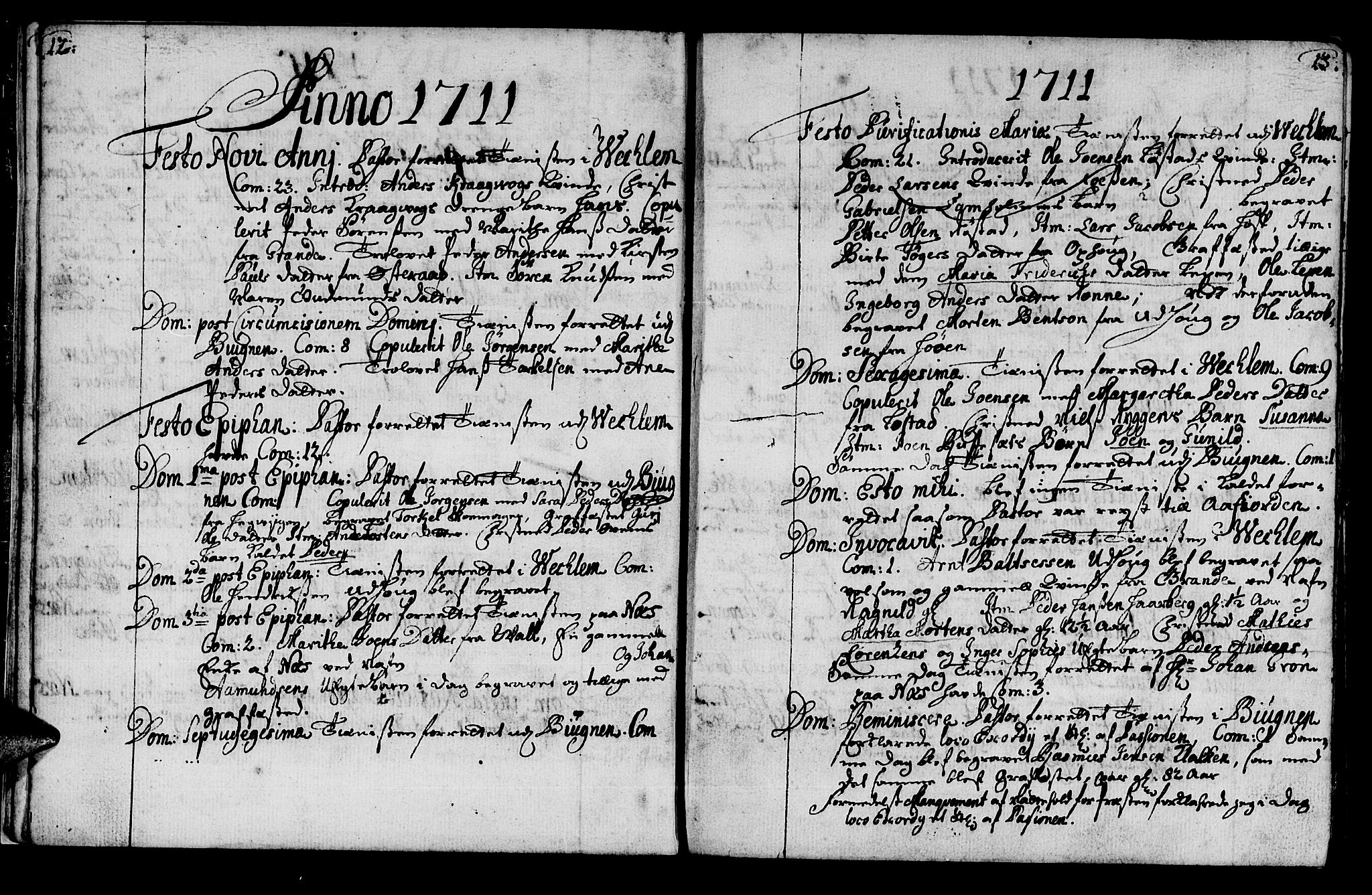 Ministerialprotokoller, klokkerbøker og fødselsregistre - Sør-Trøndelag, SAT/A-1456/659/L0731: Parish register (official) no. 659A01, 1709-1731, p. 12-13