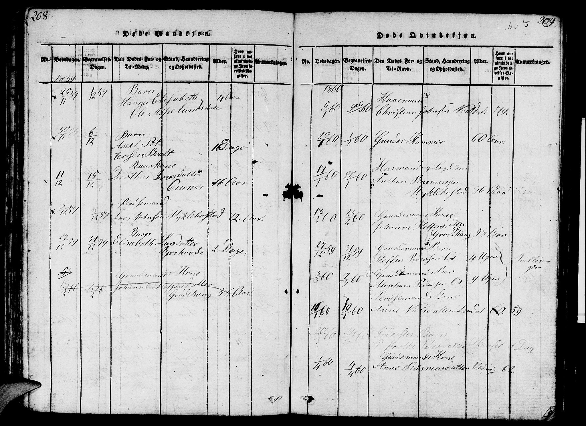 Eid sokneprestembete, SAB/A-82301/H/Hab/Haba/L0001: Parish register (copy) no. A 1, 1816-1862, p. 208-209