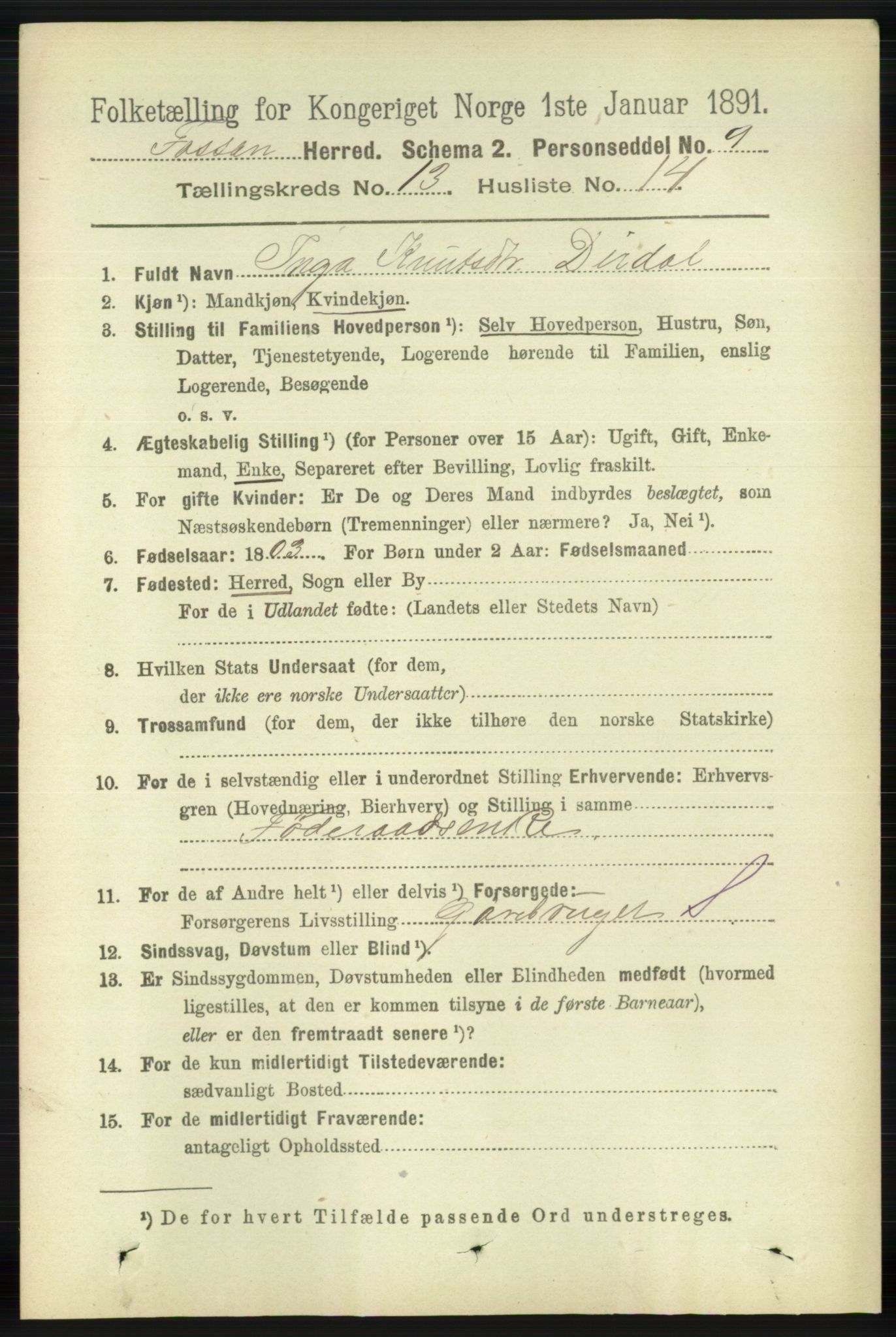 RA, 1891 census for 1129 Forsand, 1891, p. 2150