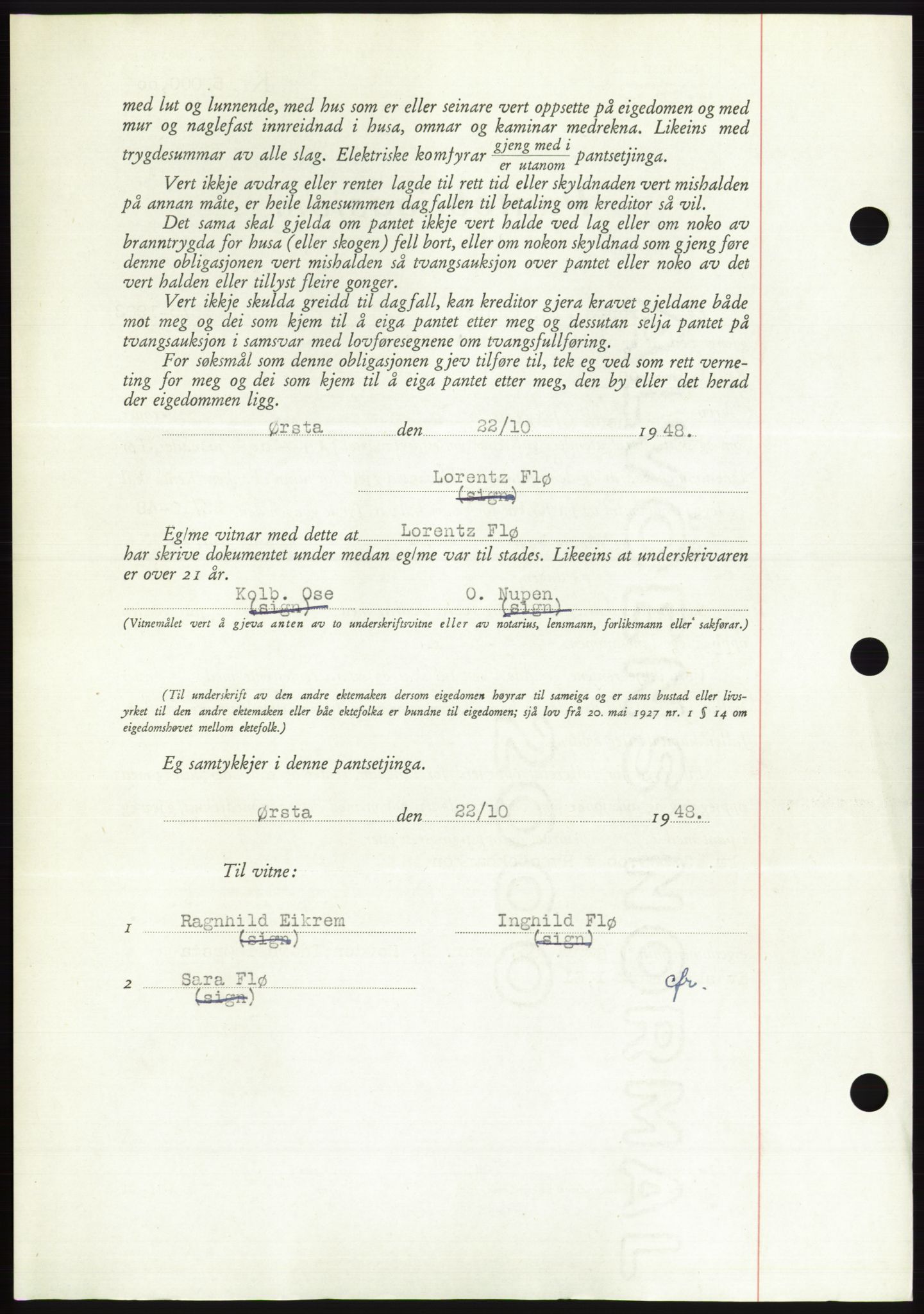 Søre Sunnmøre sorenskriveri, AV/SAT-A-4122/1/2/2C/L0116: Mortgage book no. 4B, 1948-1949, Diary no: : 1556/1948