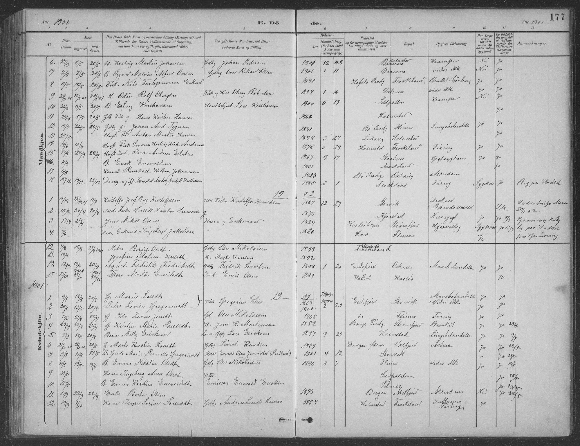 Ministerialprotokoller, klokkerbøker og fødselsregistre - Nordland, AV/SAT-A-1459/890/L1290: Parish register (copy) no. 890C01, 1882-1911, p. 177