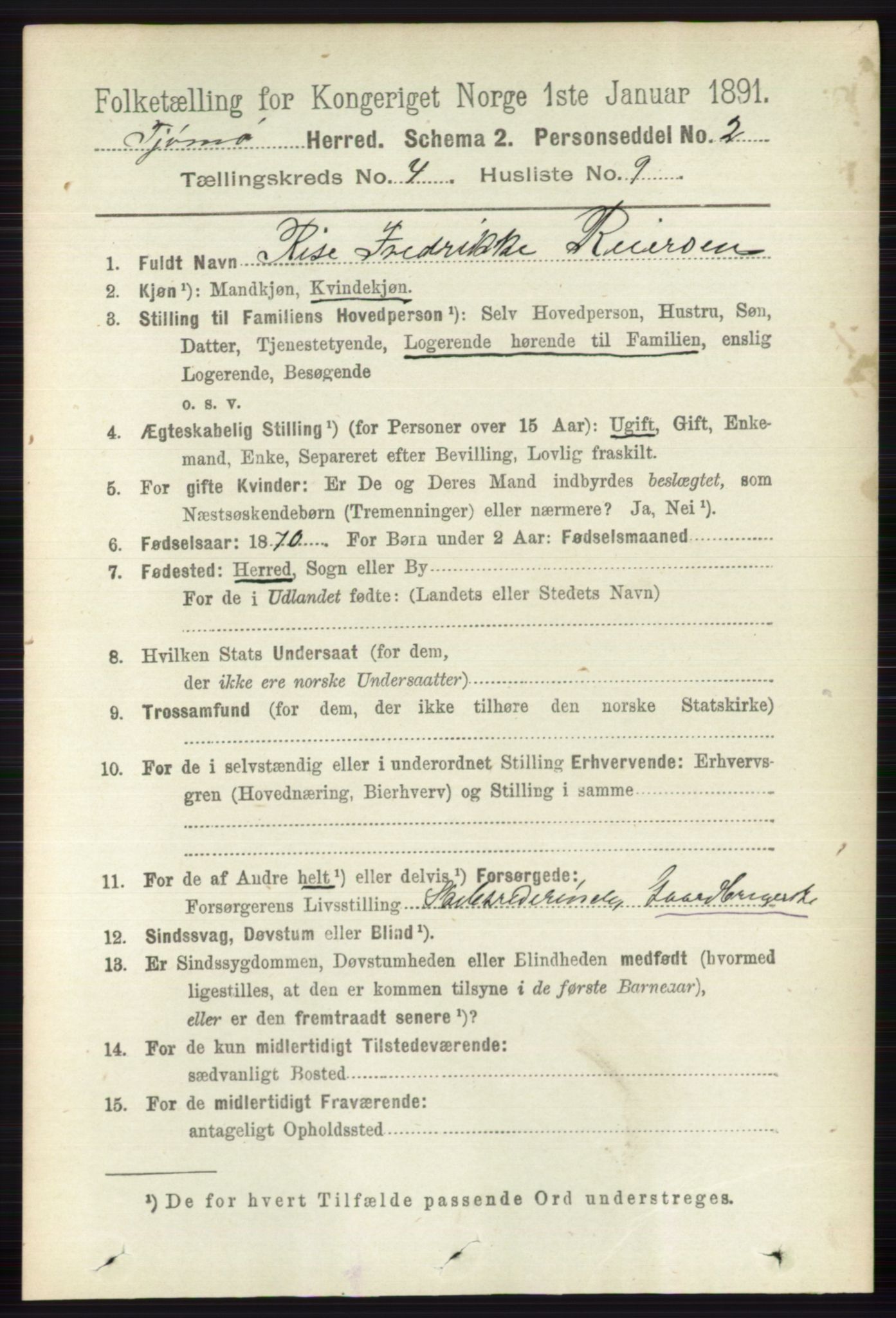 RA, 1891 census for 0723 Tjøme, 1891, p. 1316