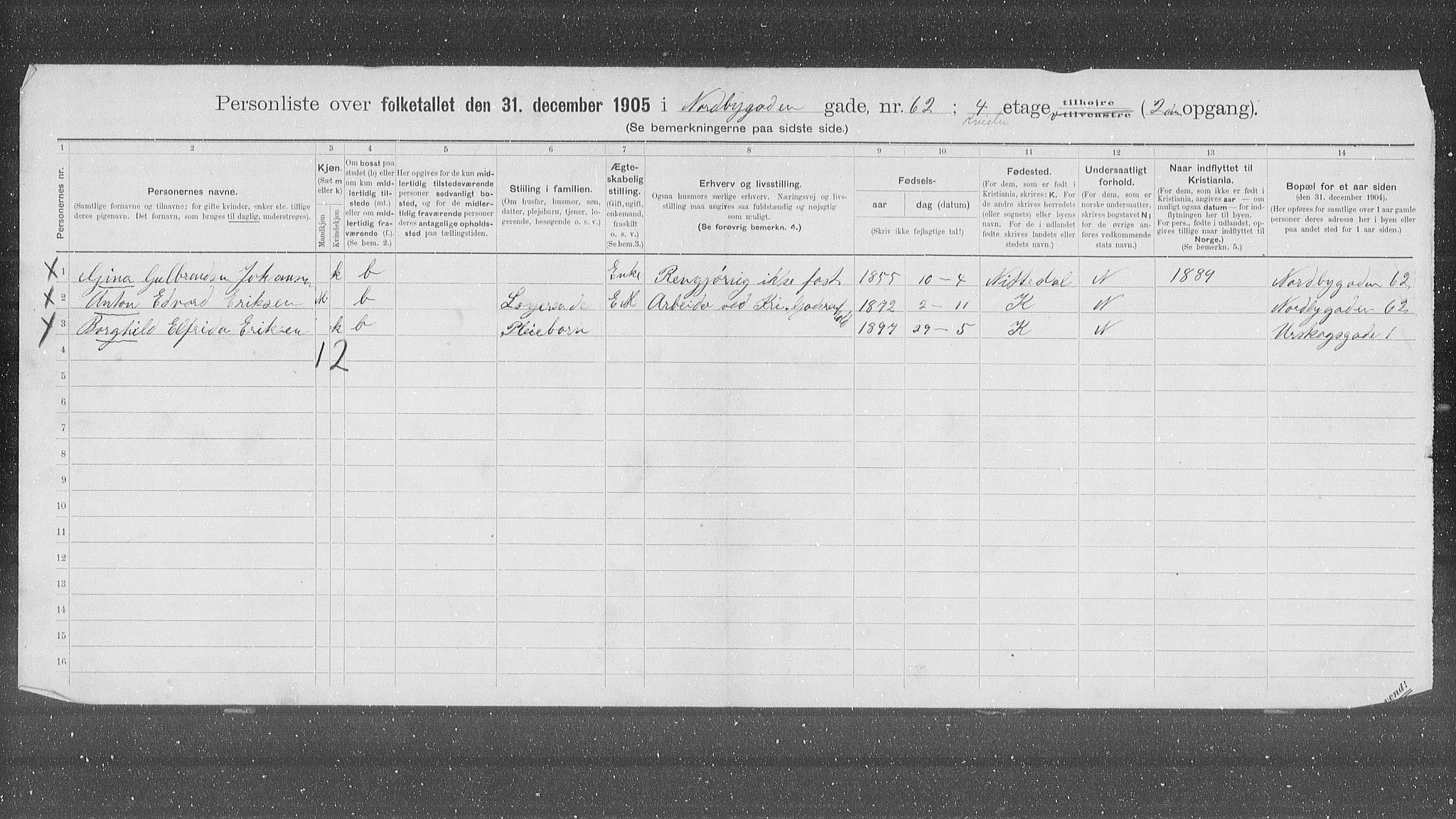 OBA, Municipal Census 1905 for Kristiania, 1905, p. 38131