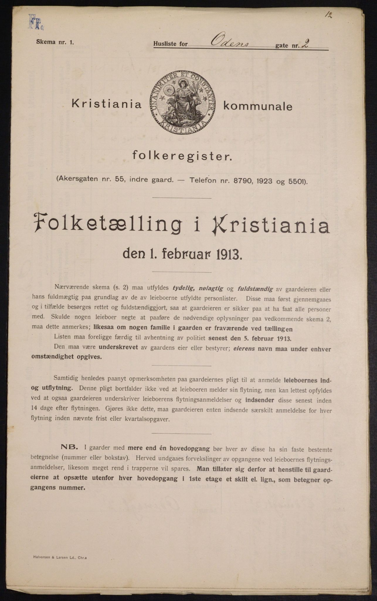 OBA, Municipal Census 1913 for Kristiania, 1913, p. 74598