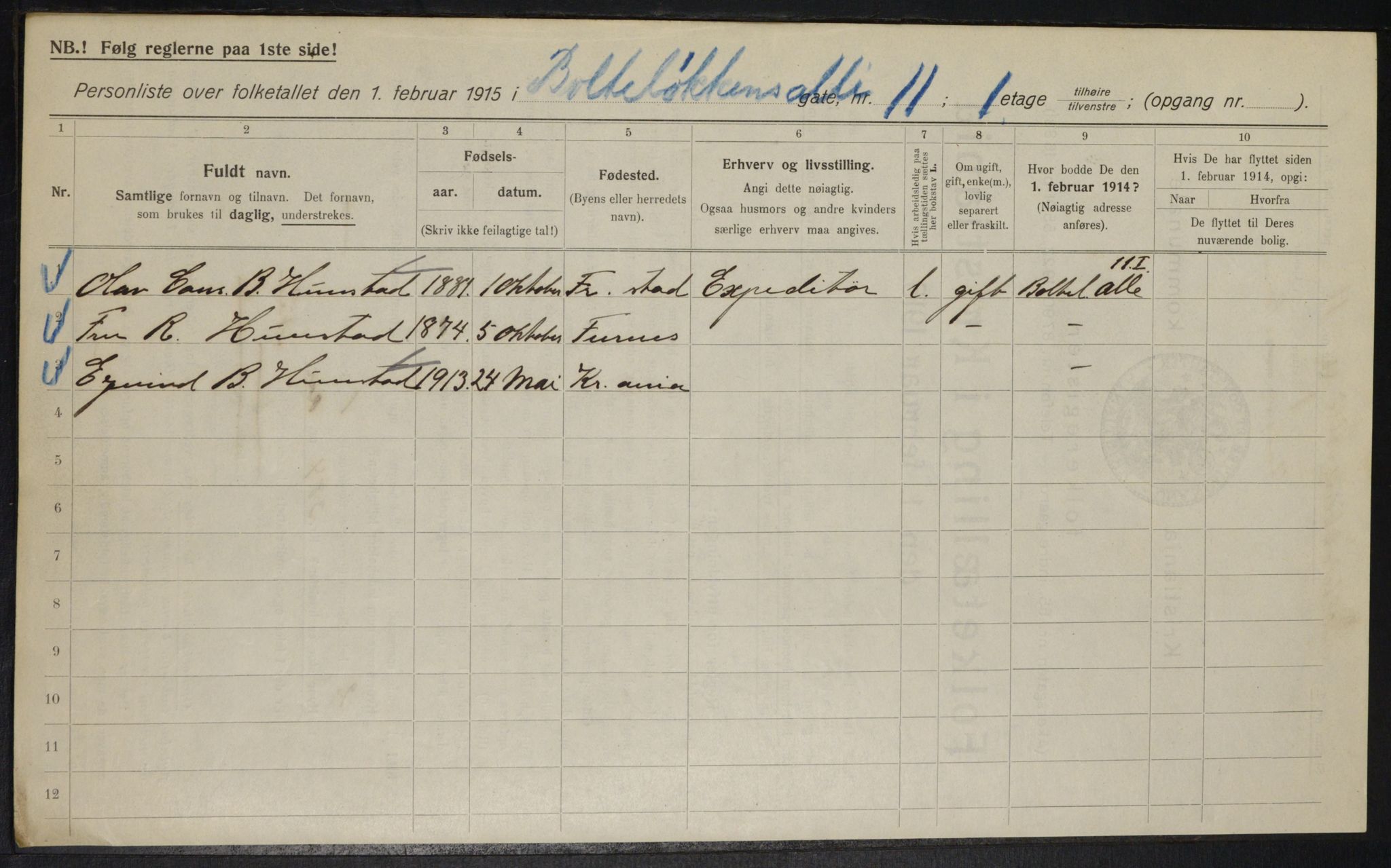 OBA, Municipal Census 1915 for Kristiania, 1915, p. 7700