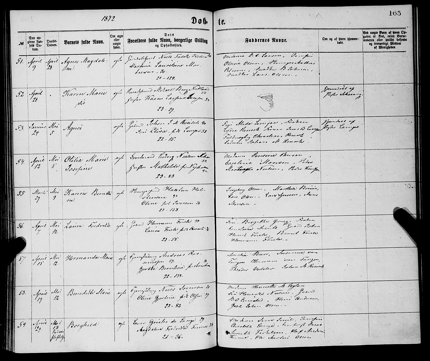 Korskirken sokneprestembete, AV/SAB-A-76101/H/Haa/L0020: Parish register (official) no. B 6, 1871-1878, p. 165