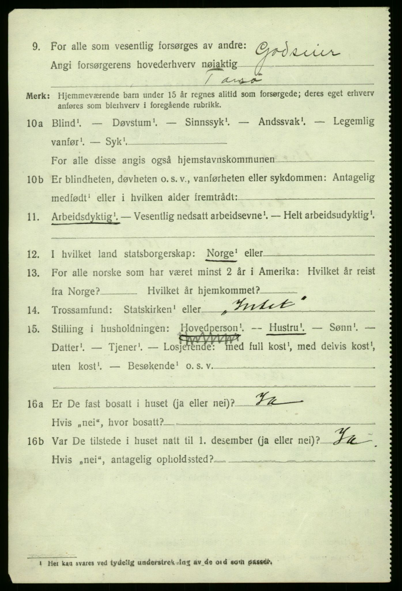 SAO, 1920 census for Torsnes, 1920, p. 2742