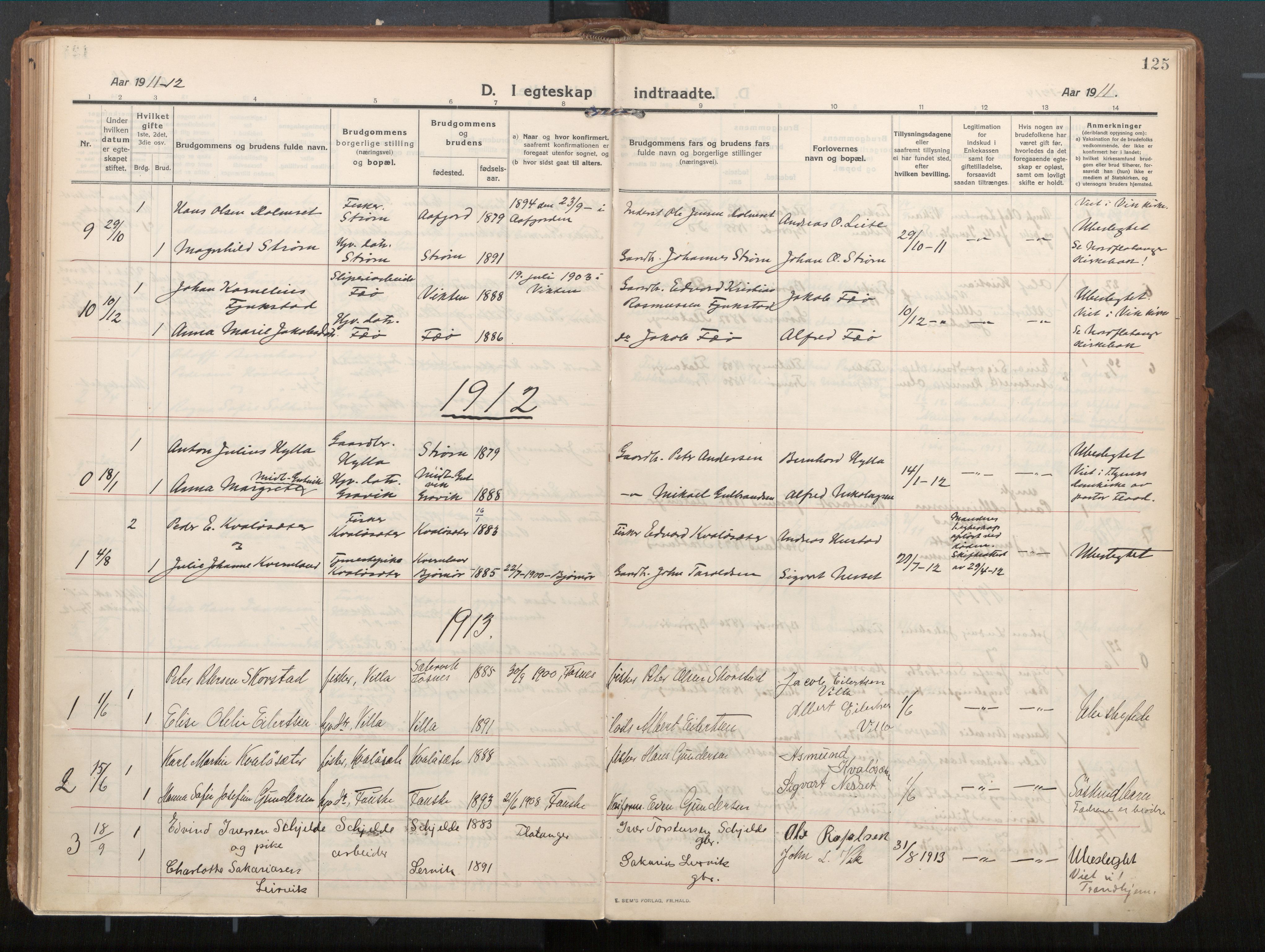 Ministerialprotokoller, klokkerbøker og fødselsregistre - Nord-Trøndelag, AV/SAT-A-1458/771/L0598: Parish register (official) no. 771A05, 1911-1937, p. 125