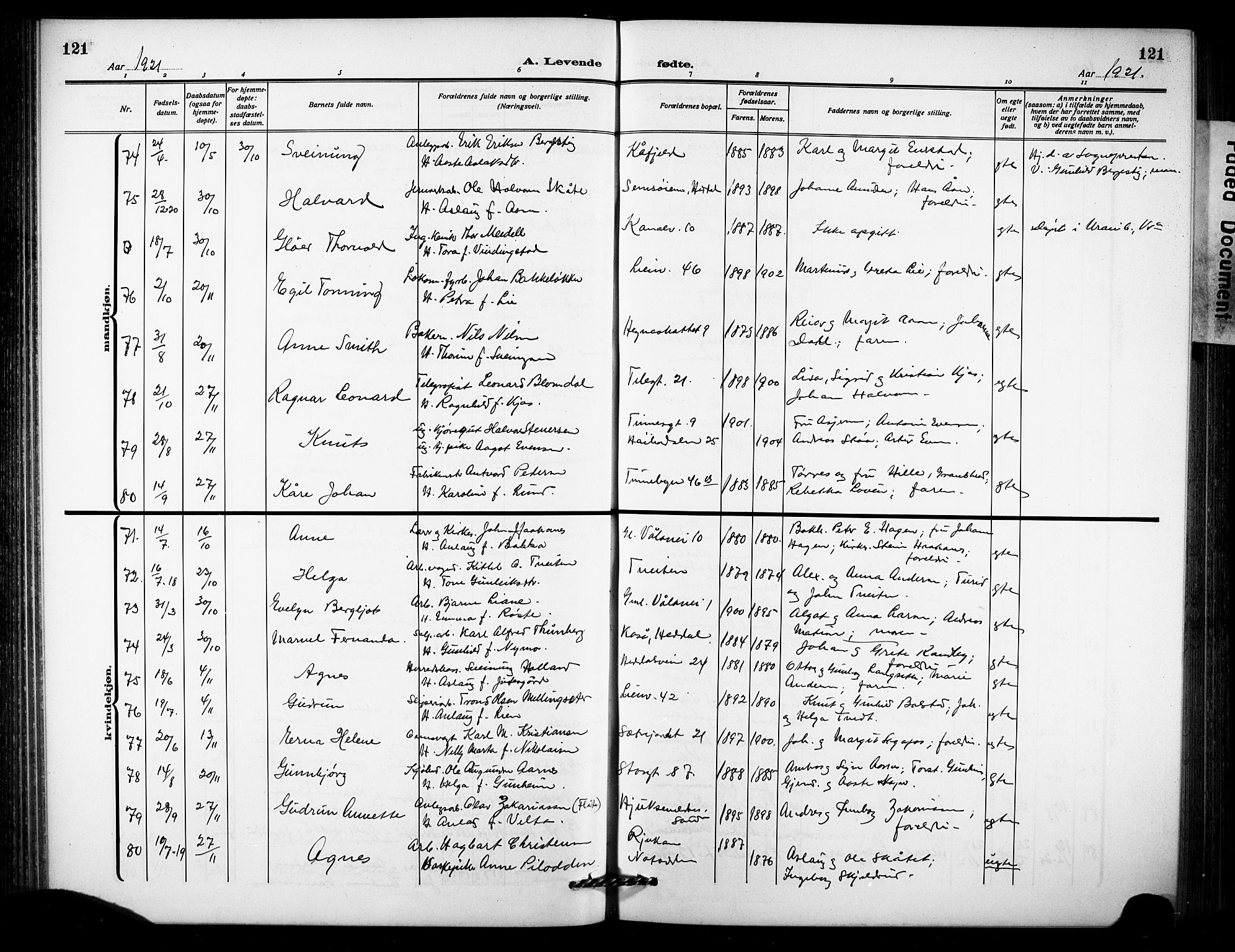 Notodden kirkebøker, AV/SAKO-A-290/G/Ga/L0001: Parish register (copy) no. 1, 1912-1923, p. 121