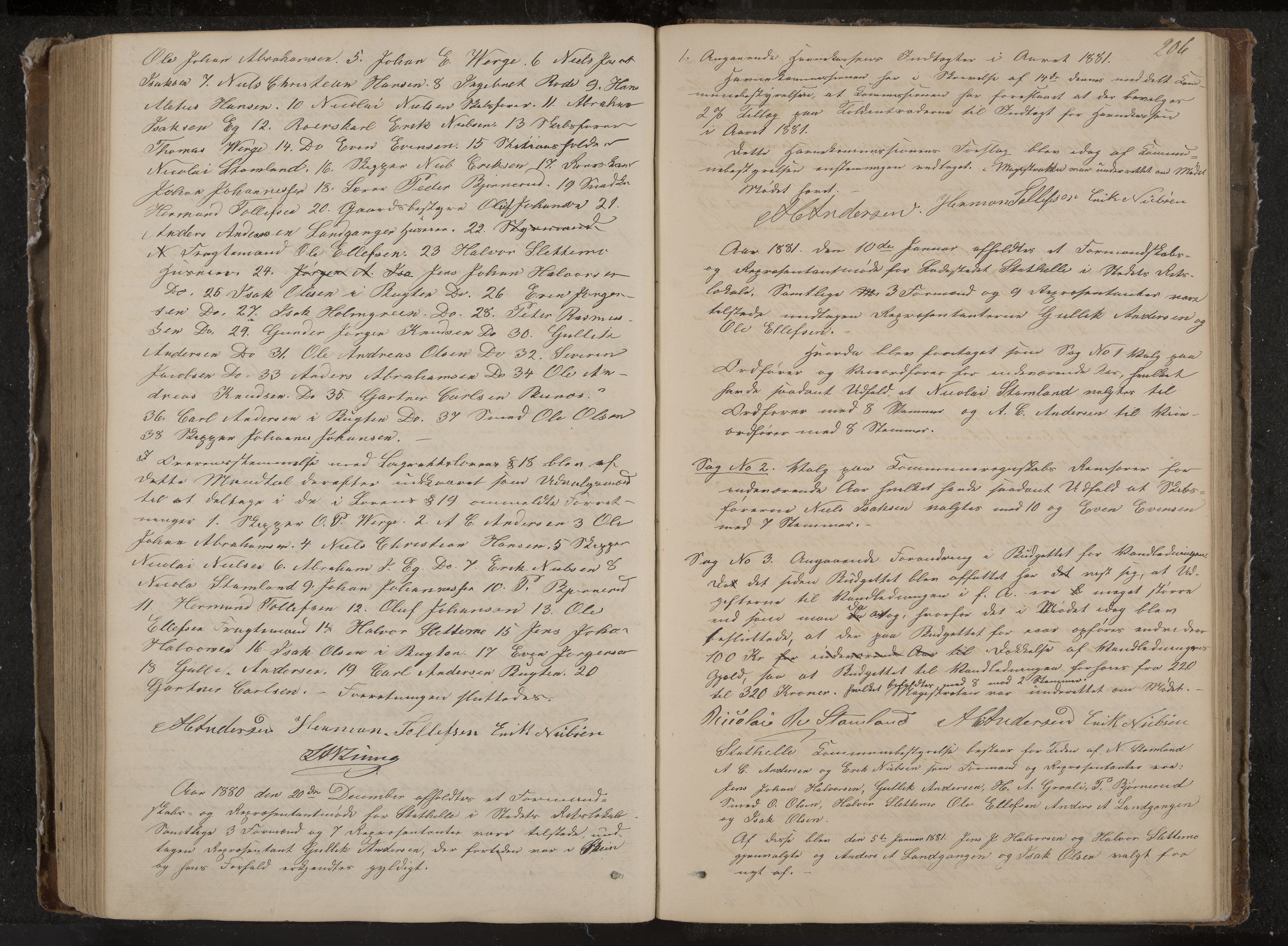 Stathelle formannskap og sentraladministrasjon, IKAK/0803021/A/L0001: Møtebok, 1852-1891, p. 206