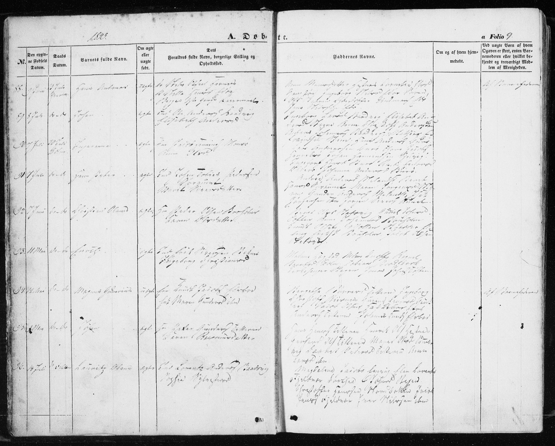 Ministerialprotokoller, klokkerbøker og fødselsregistre - Sør-Trøndelag, AV/SAT-A-1456/634/L0529: Parish register (official) no. 634A05, 1843-1851, p. 9