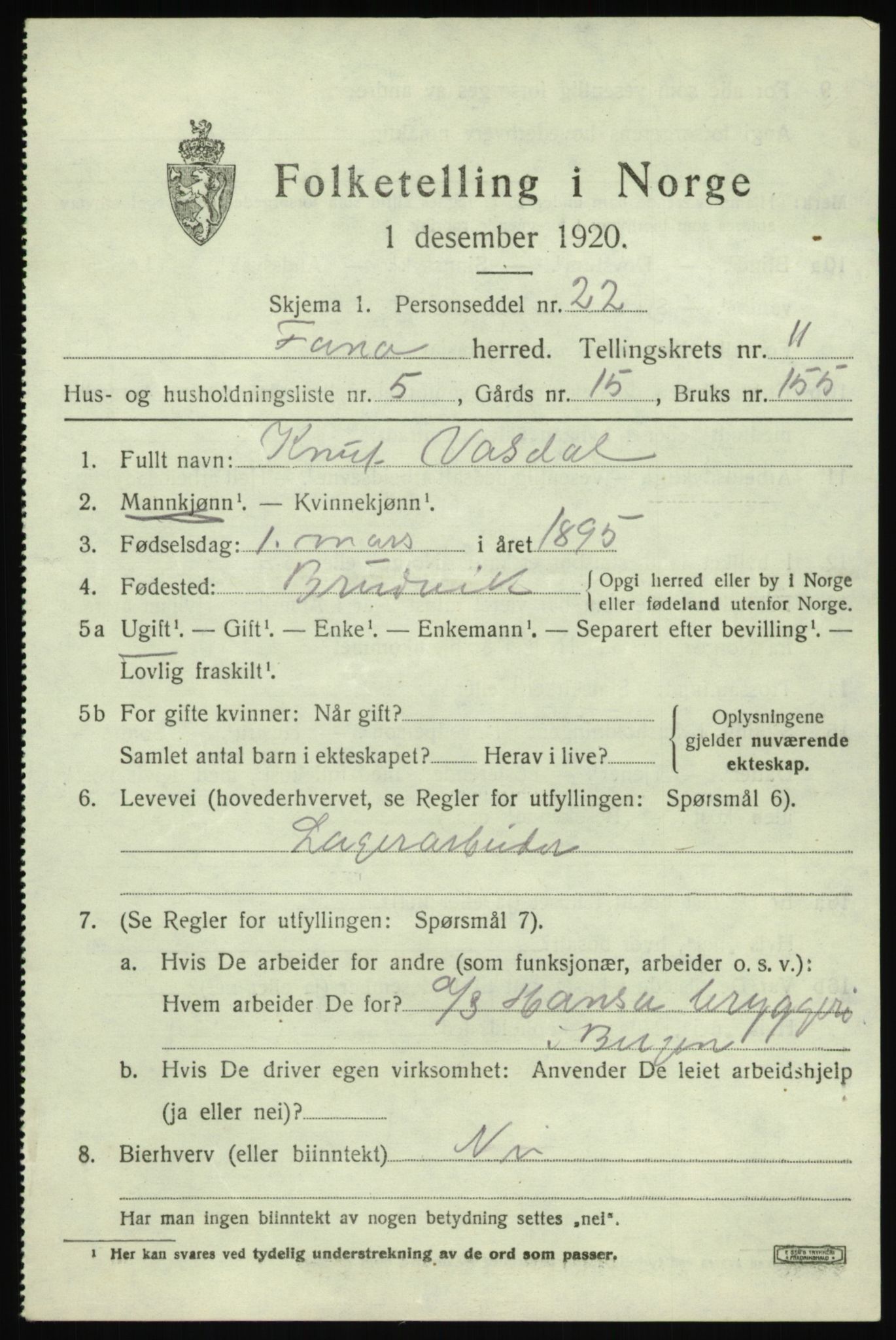 SAB, 1920 census for Fana, 1920, p. 18169