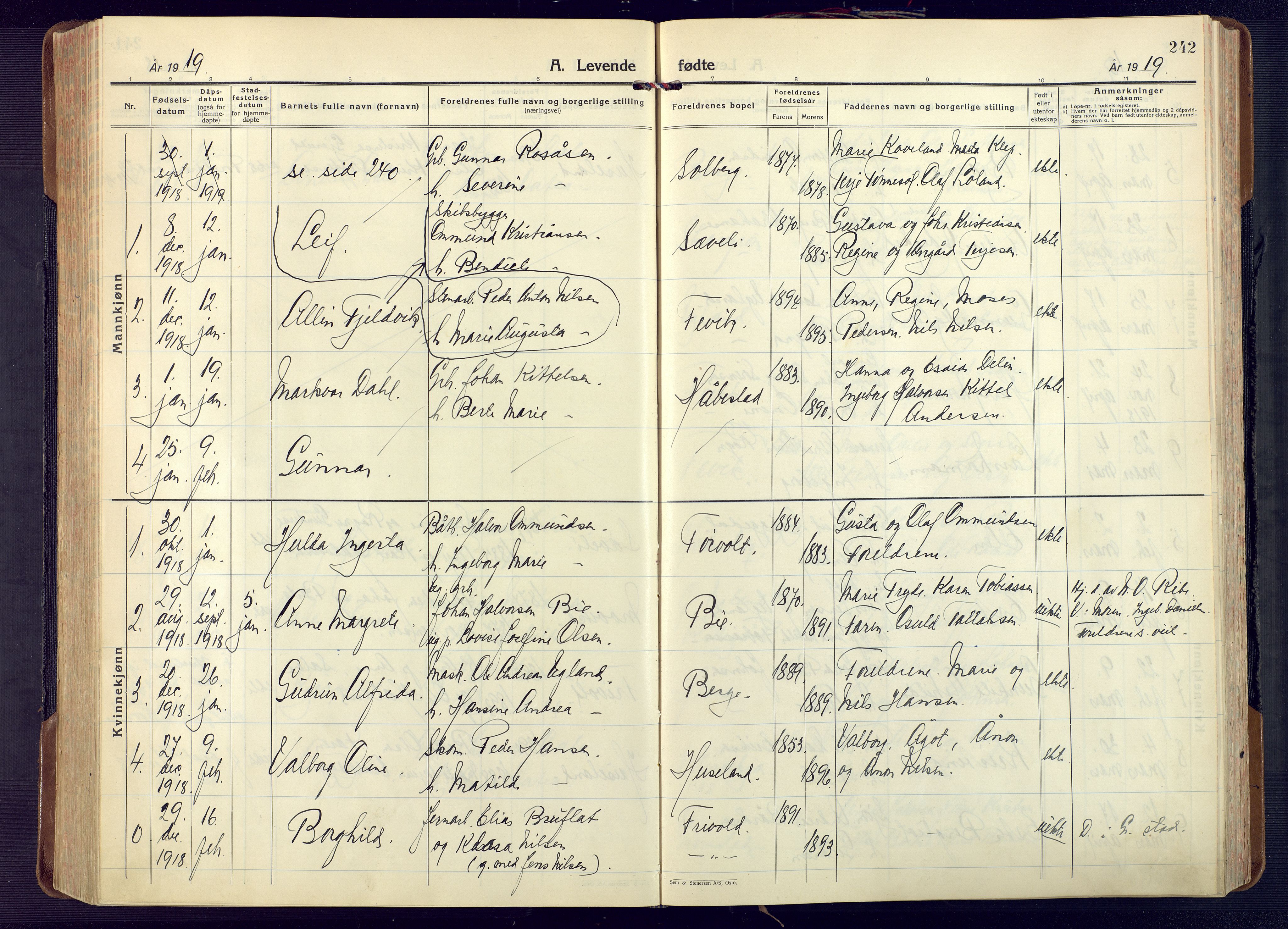 Fjære sokneprestkontor, AV/SAK-1111-0011/F/Fa/L0004: Parish register (official) no. A 4, 1902-1925, p. 242