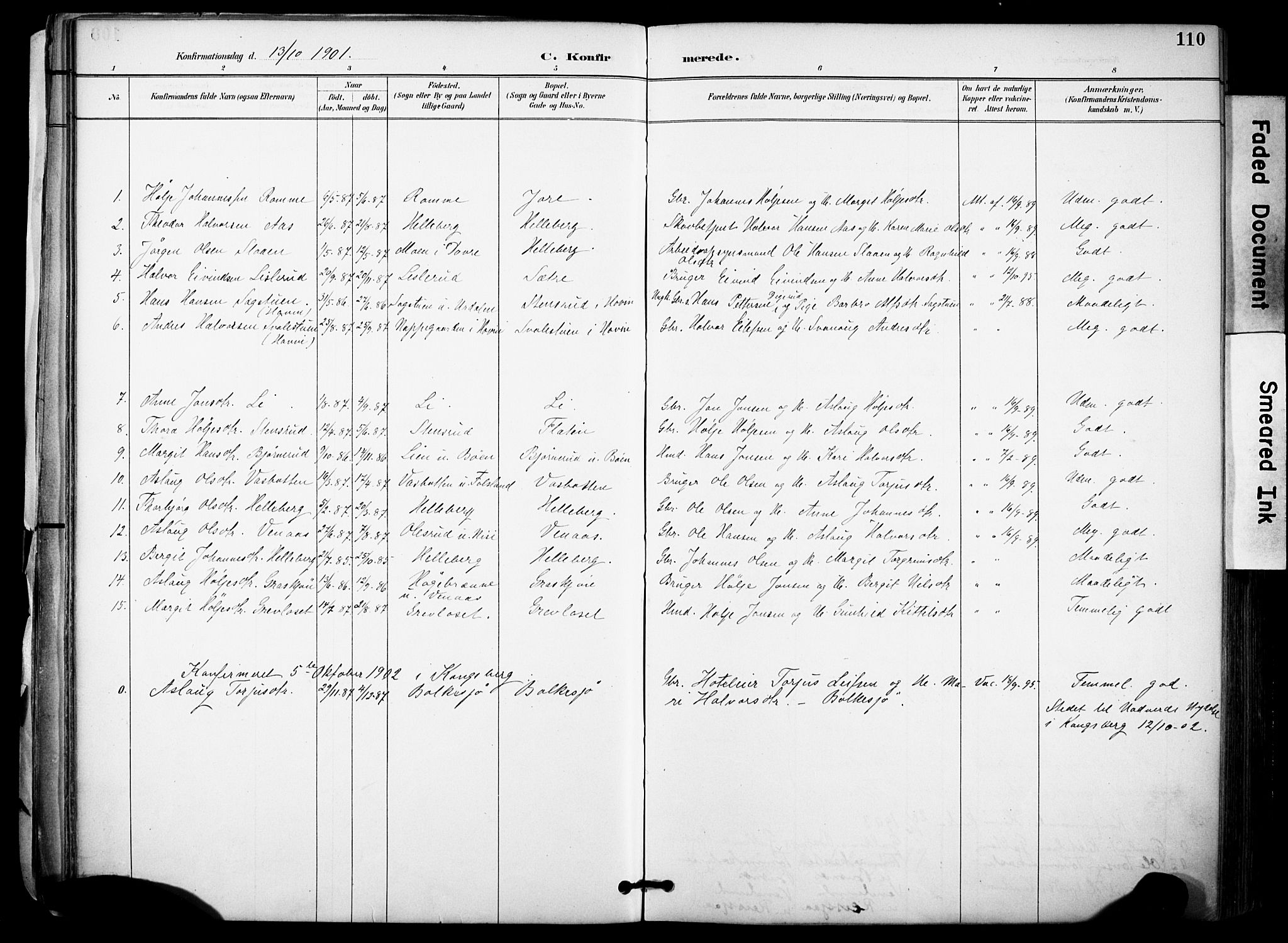 Gransherad kirkebøker, AV/SAKO-A-267/F/Fa/L0005: Parish register (official) no. I 5, 1887-1916, p. 110