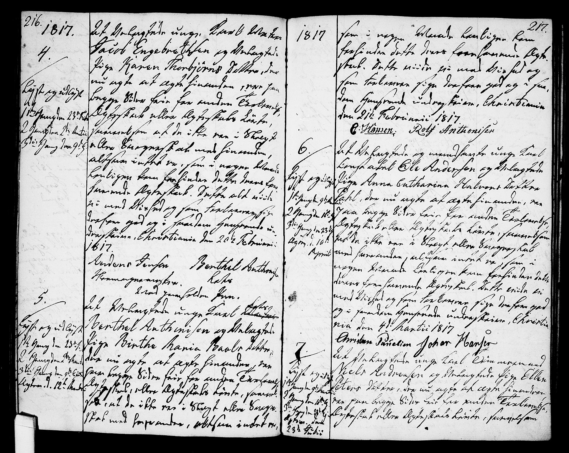 Oslo domkirke Kirkebøker, AV/SAO-A-10752/L/La/L0011: Best man's statements no. 11, 1807-1819, p. 216-217