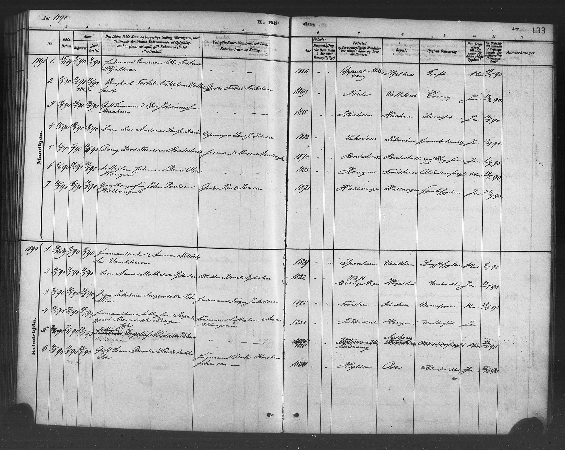 Ulvik sokneprestembete, SAB/A-78801/H/Haa: Parish register (official) no. B 1, 1878-1897, p. 133