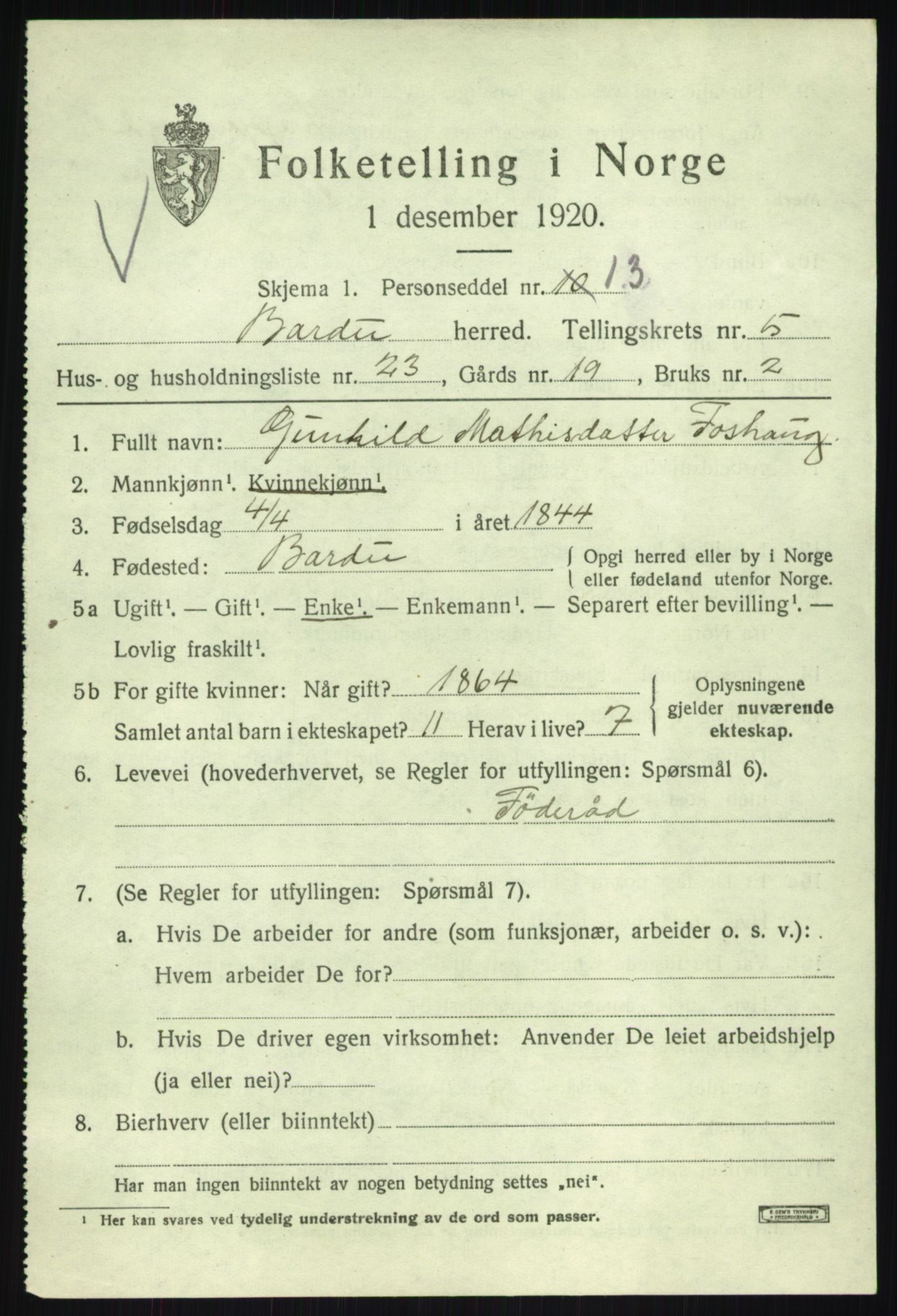 SATØ, 1920 census for Bardu, 1920, p. 2454