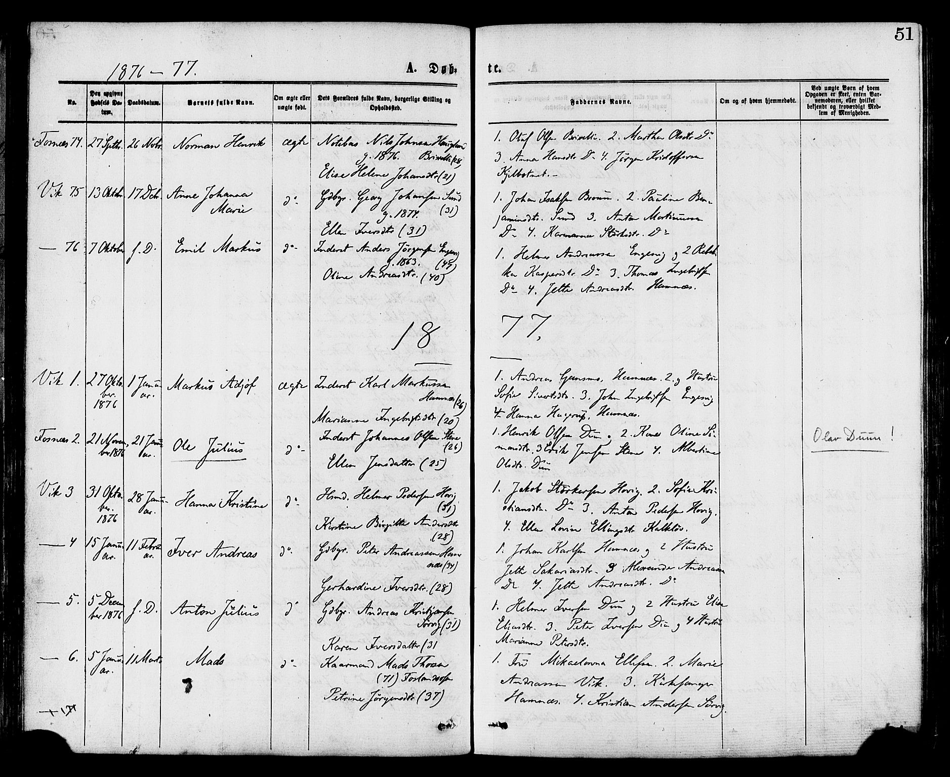 Ministerialprotokoller, klokkerbøker og fødselsregistre - Nord-Trøndelag, SAT/A-1458/773/L0616: Parish register (official) no. 773A07, 1870-1887, p. 51