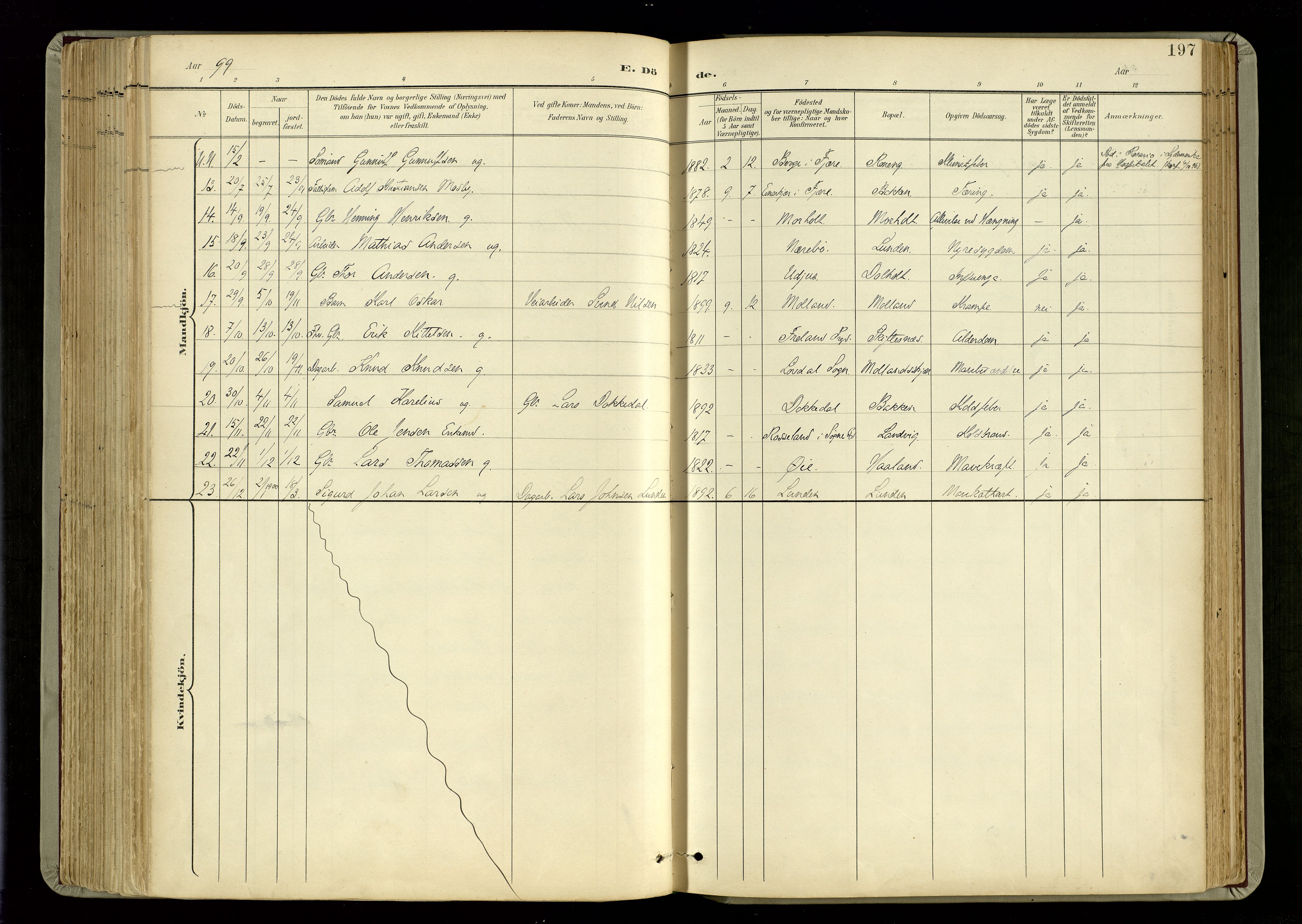 Hommedal sokneprestkontor, SAK/1111-0023/F/Fa/Fab/L0007: Parish register (official) no. A 7, 1898-1924, p. 197