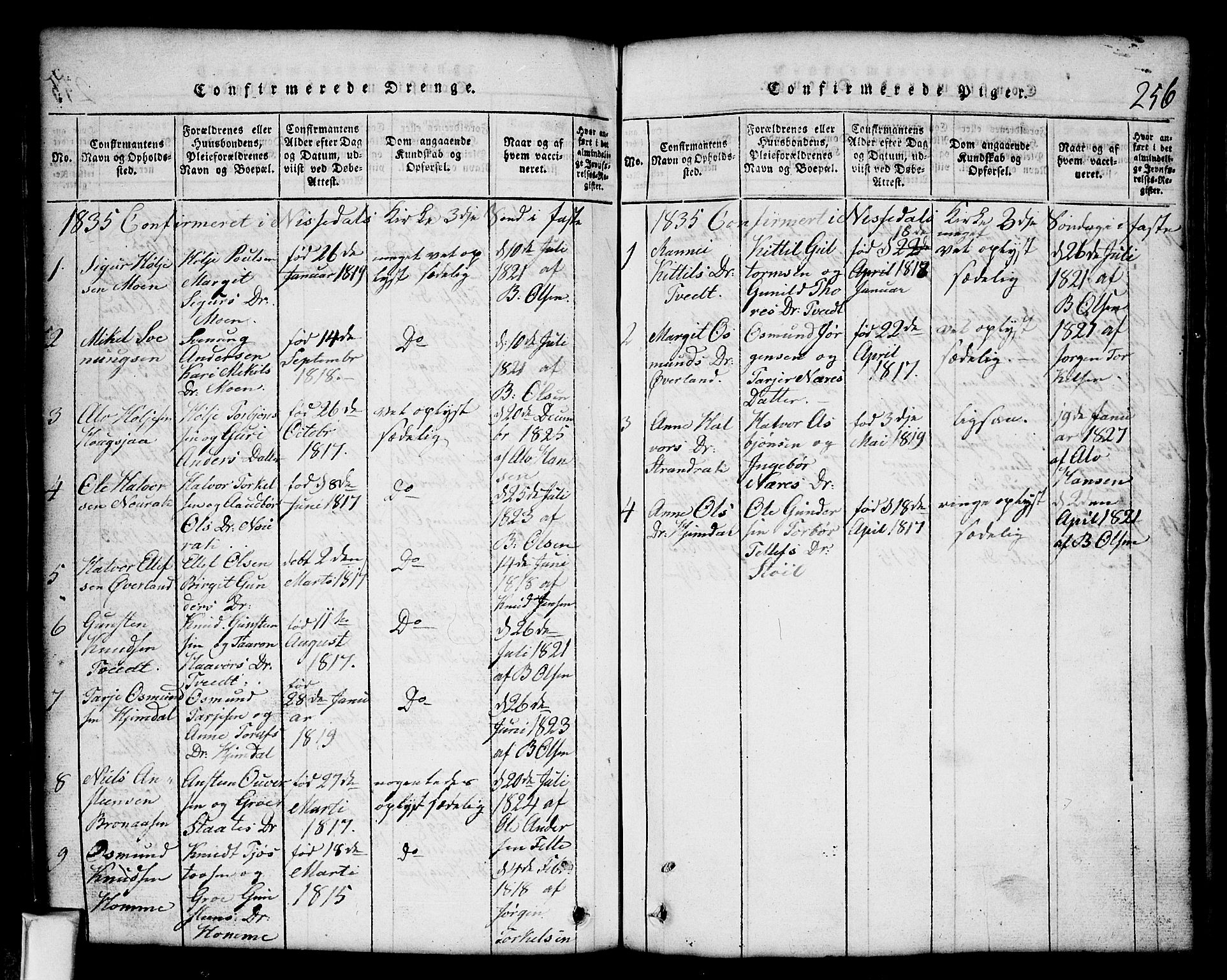 Nissedal kirkebøker, SAKO/A-288/G/Gb/L0001: Parish register (copy) no. II 1, 1814-1862, p. 256