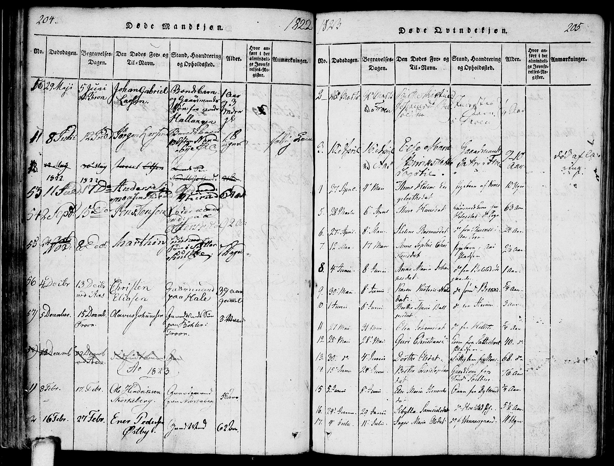 Ås prestekontor Kirkebøker, SAO/A-10894/F/Fa/L0004: Parish register (official) no. I 4, 1818-1826, p. 204-205