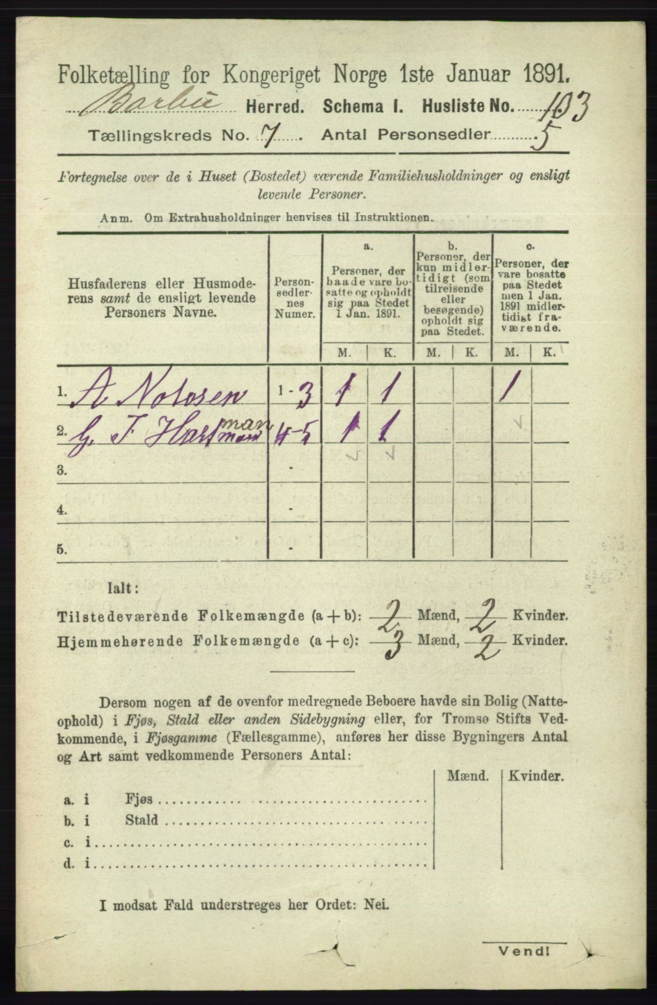 RA, 1891 census for 0990 Barbu, 1891, p. 5045