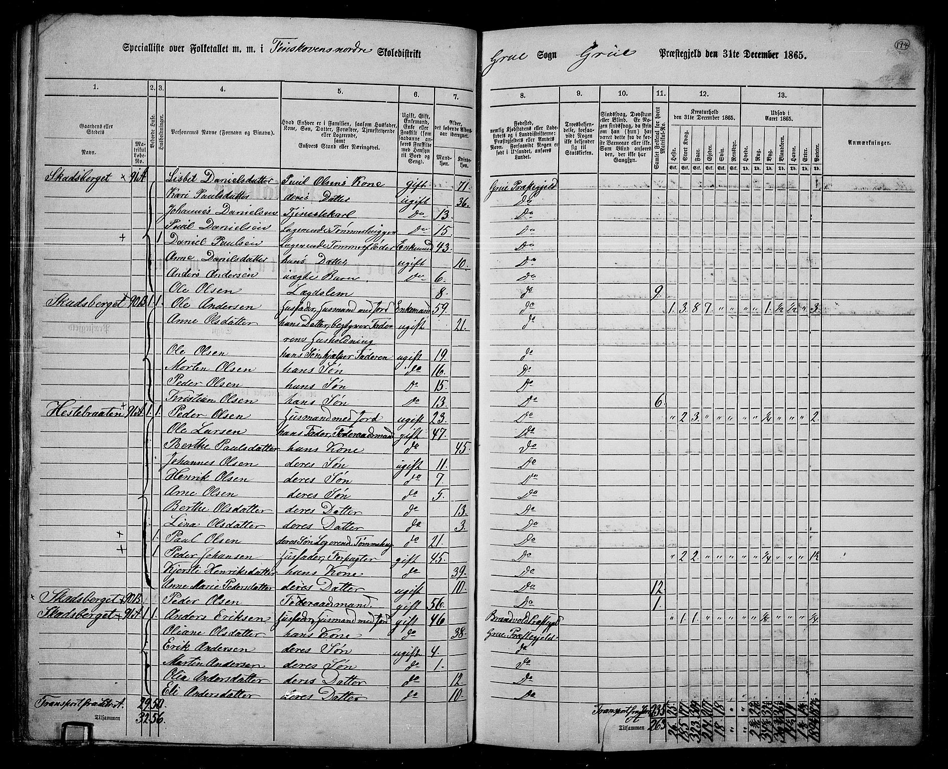 RA, 1865 census for Grue, 1865, p. 170